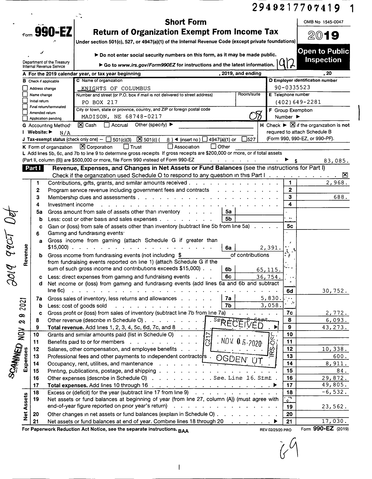 Image of first page of 2019 Form 990EO for Knights of Columbus