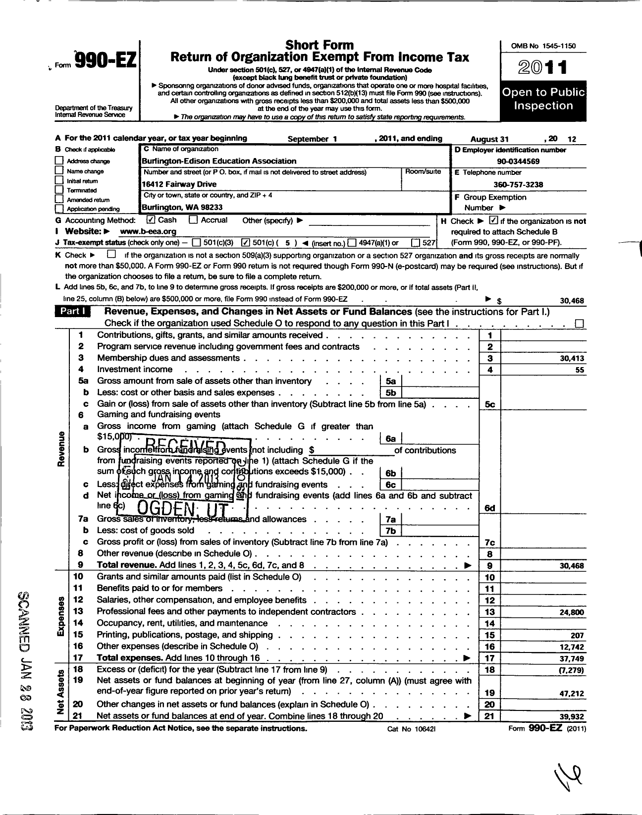 Image of first page of 2011 Form 990EO for Burlington Edison Education Association