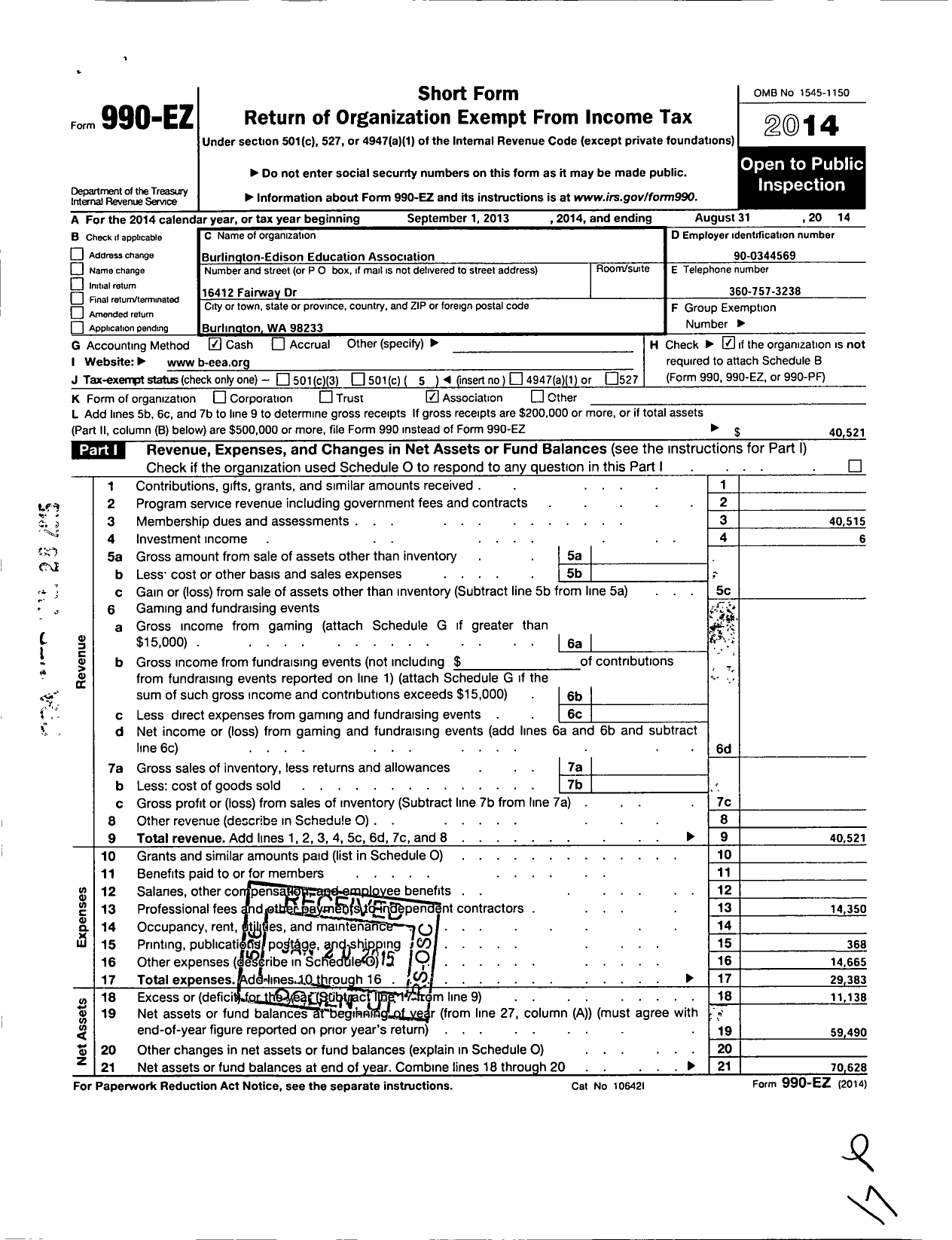 Image of first page of 2013 Form 990EO for Burlington Edison Education Association