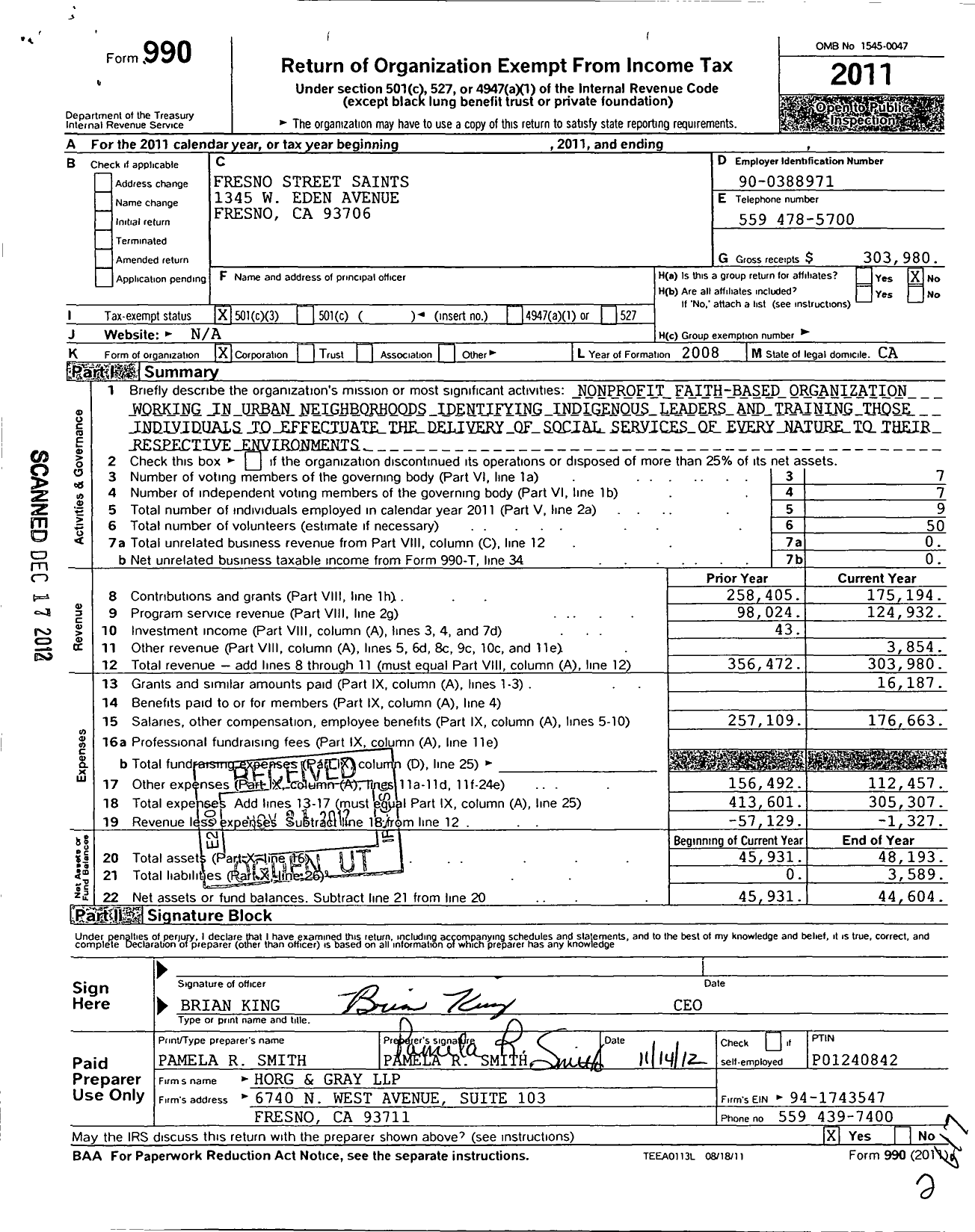 Image of first page of 2011 Form 990 for Fresno Street Saints