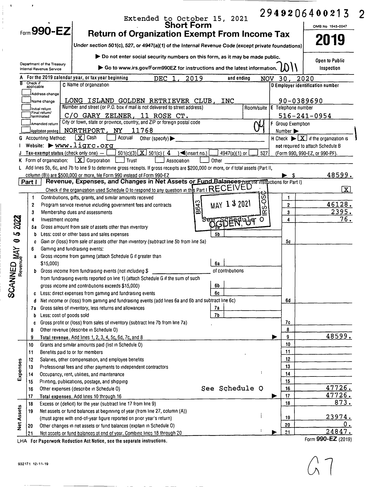 Image of first page of 2019 Form 990EO for Long Island Golden Retriever Club