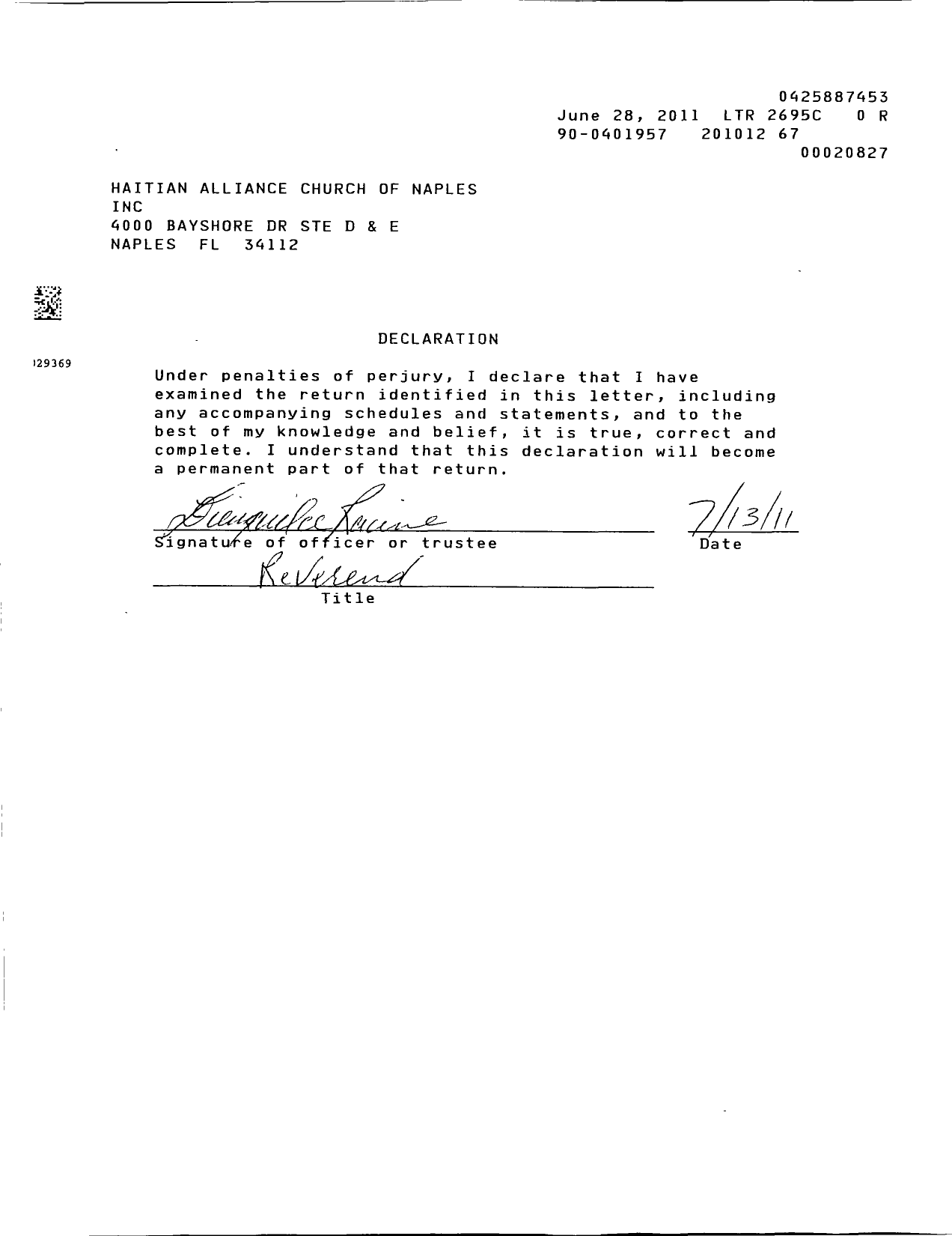 Image of first page of 2010 Form 990ER for Haitian Alliance Church of Naples