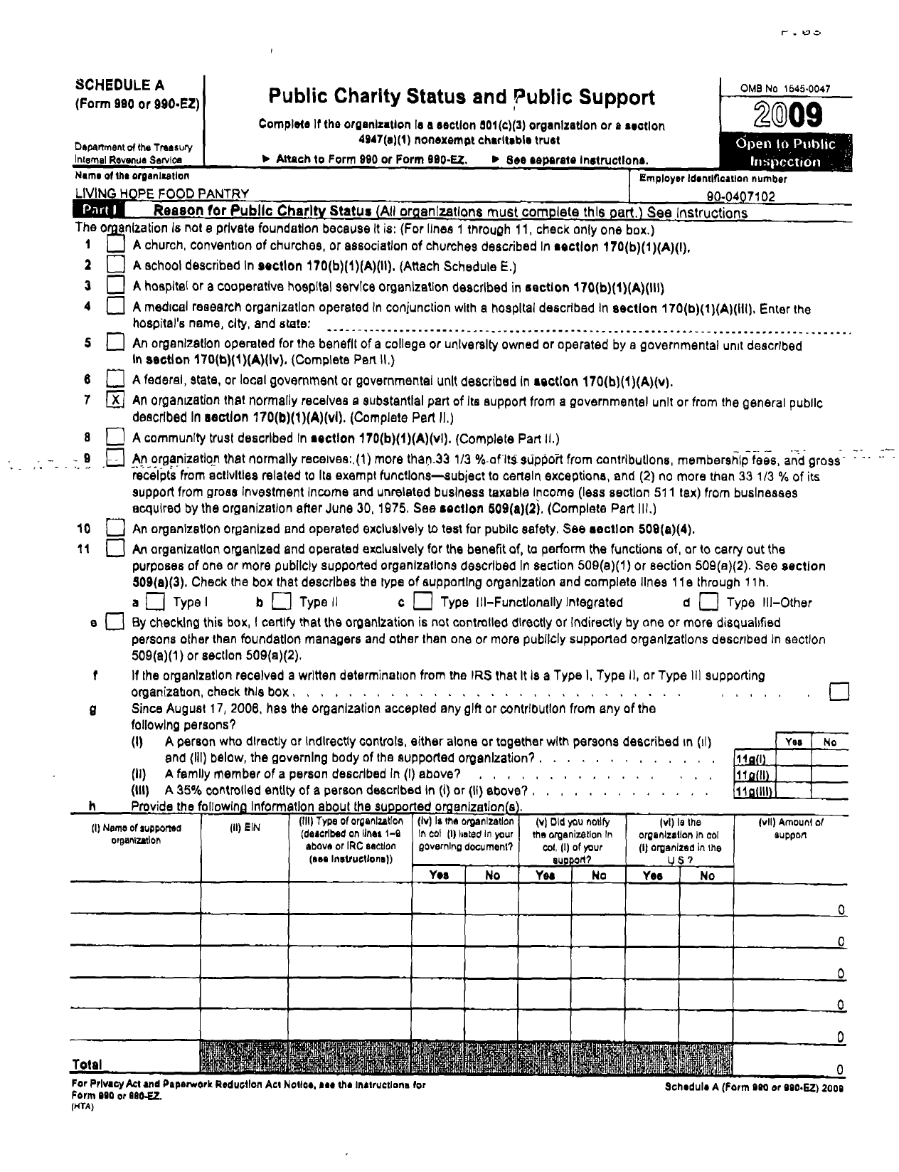 Image of first page of 2009 Form 990ER for Living Hope Thrift Store and Pantry