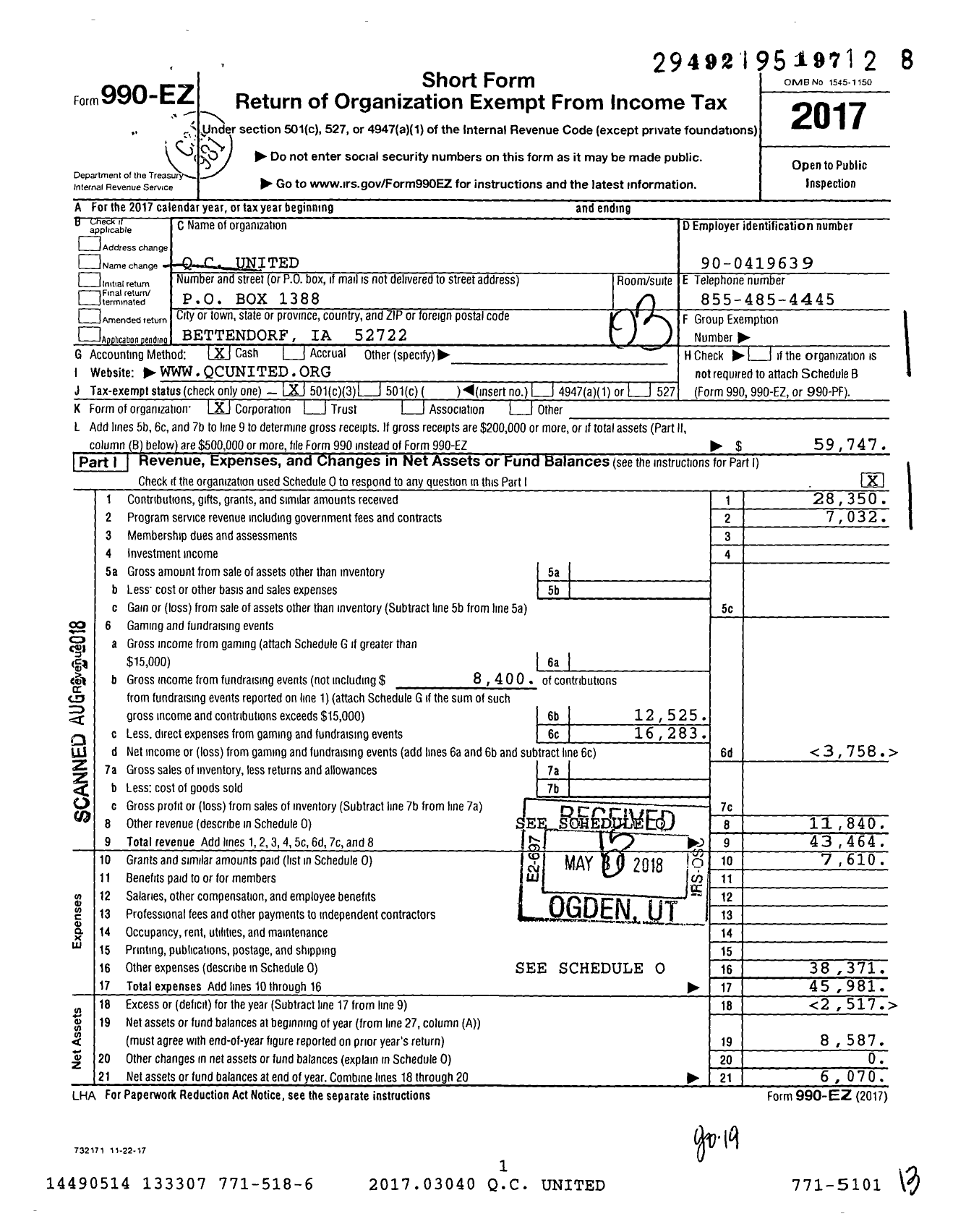 Image of first page of 2017 Form 990EZ for QC United