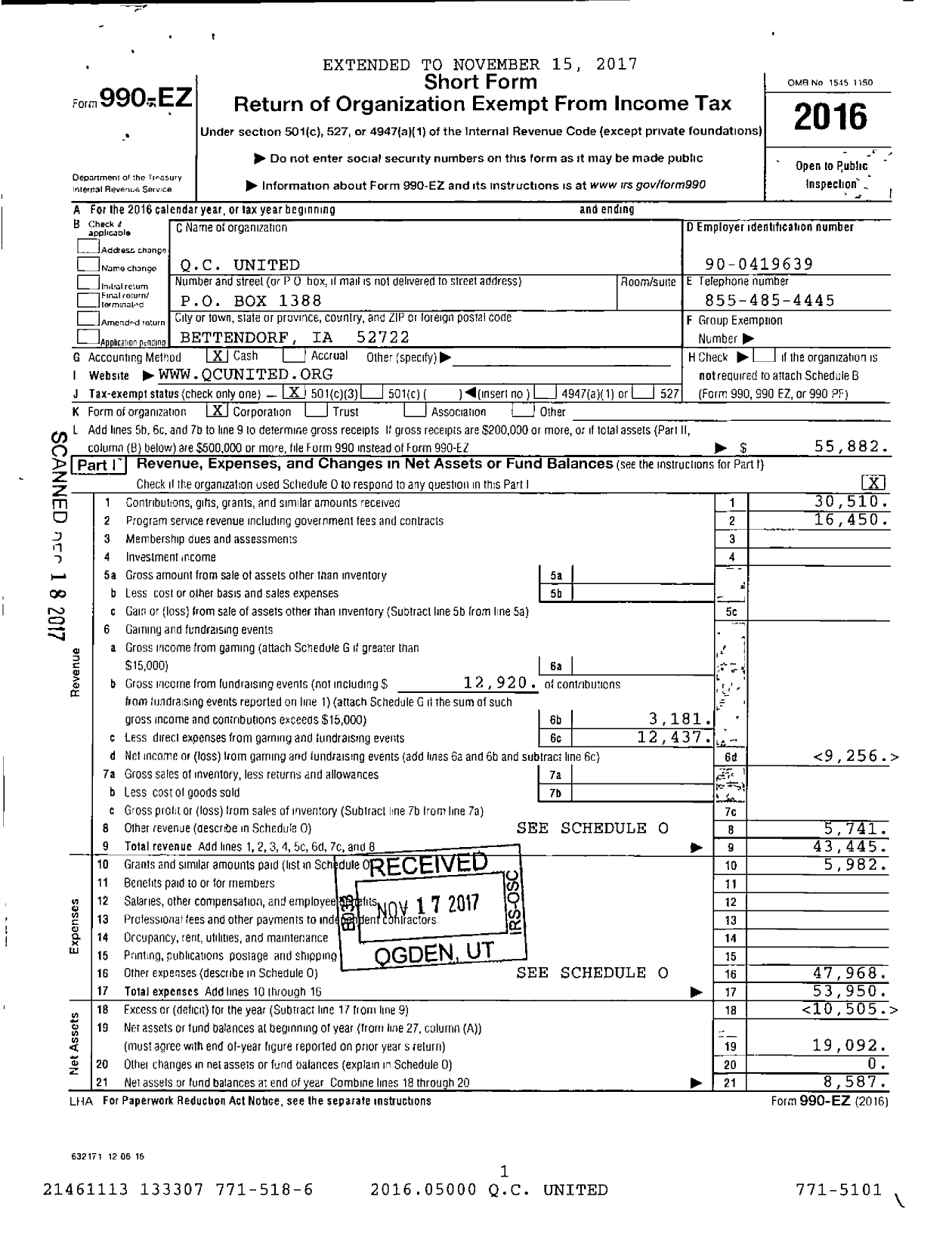 Image of first page of 2016 Form 990EZ for QC United