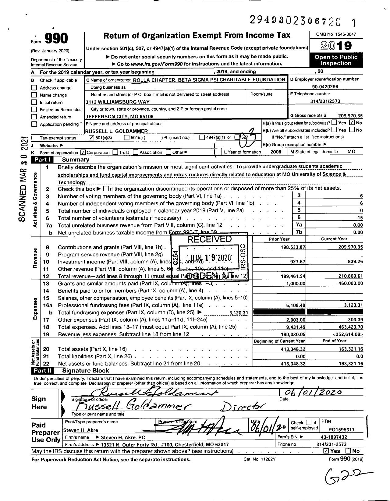 Image of first page of 2019 Form 990 for Rolla Chapter Beta Sigman Psi Charitable Foundation