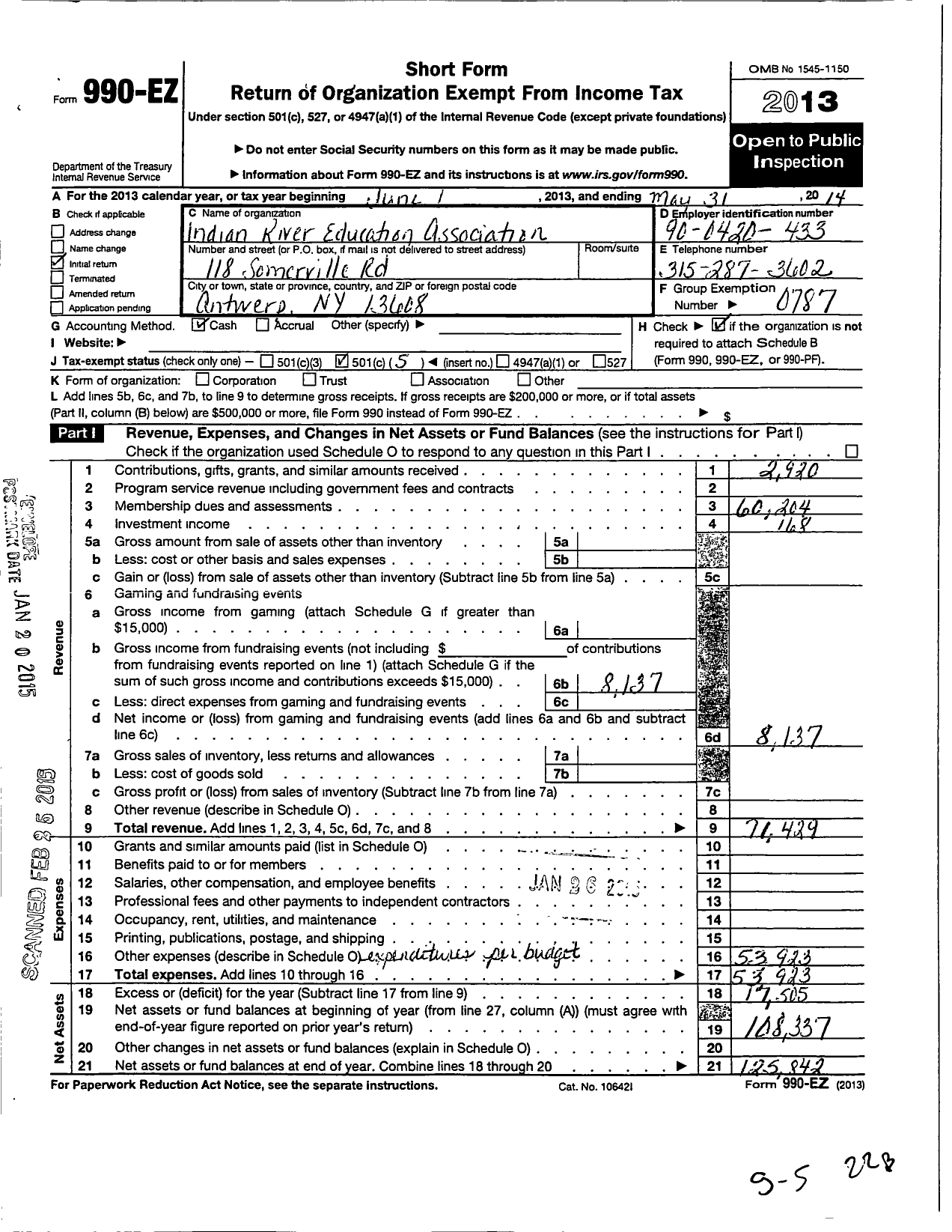 Image of first page of 2013 Form 990EO for American Federation of Teachers - 2748 Indian River Education Assoc