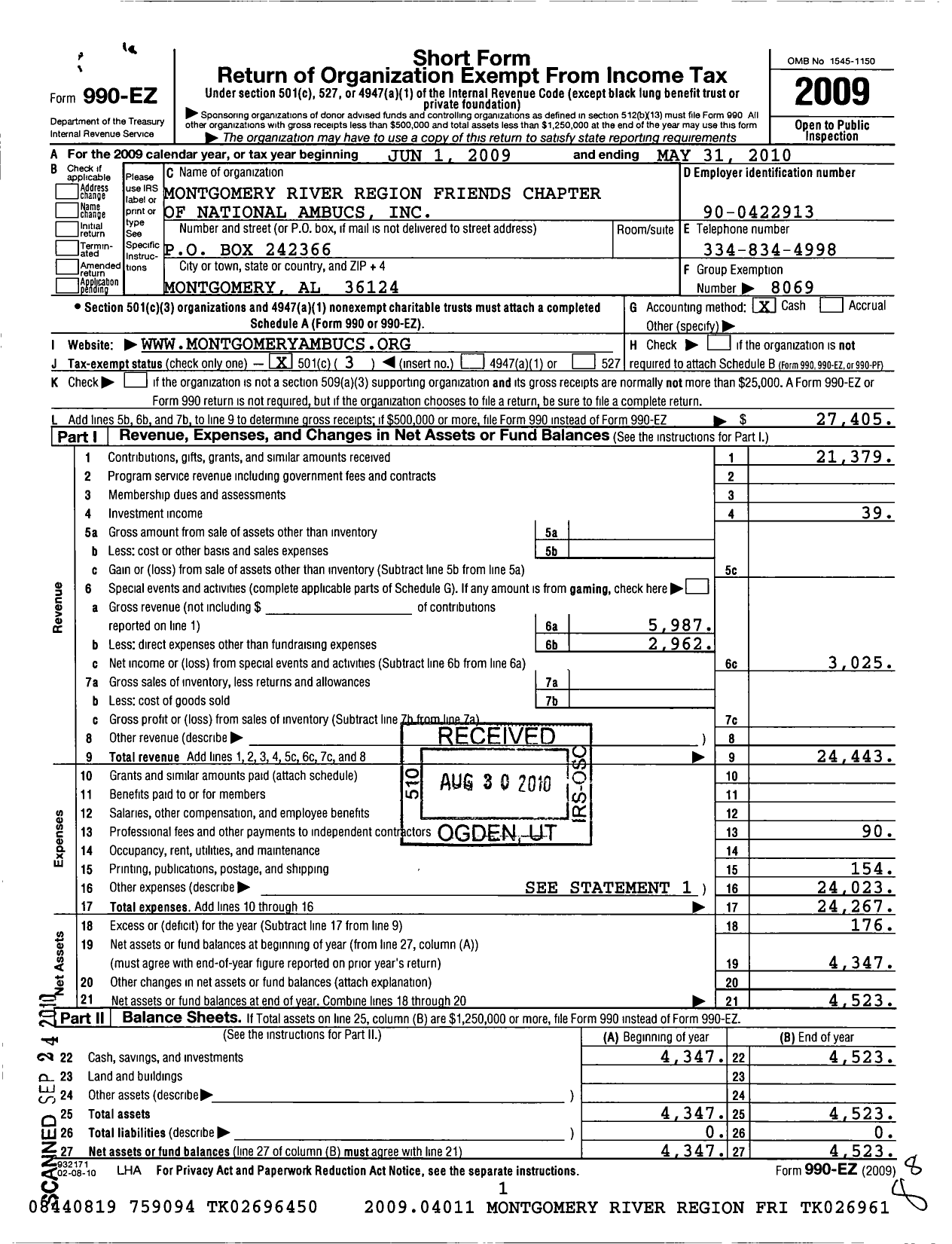 Image of first page of 2009 Form 990EZ for National Ambucs / Montgomery River Region Friends CHP