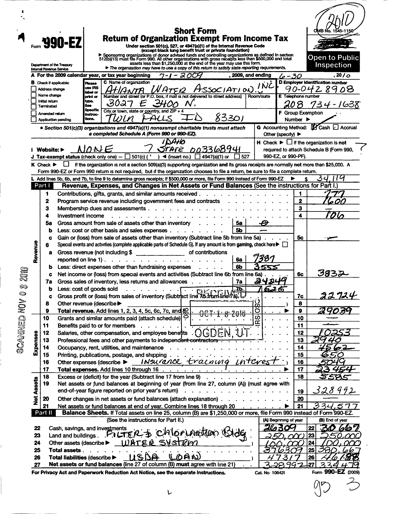 Image of first page of 2009 Form 990EO for Atlanta Water Association