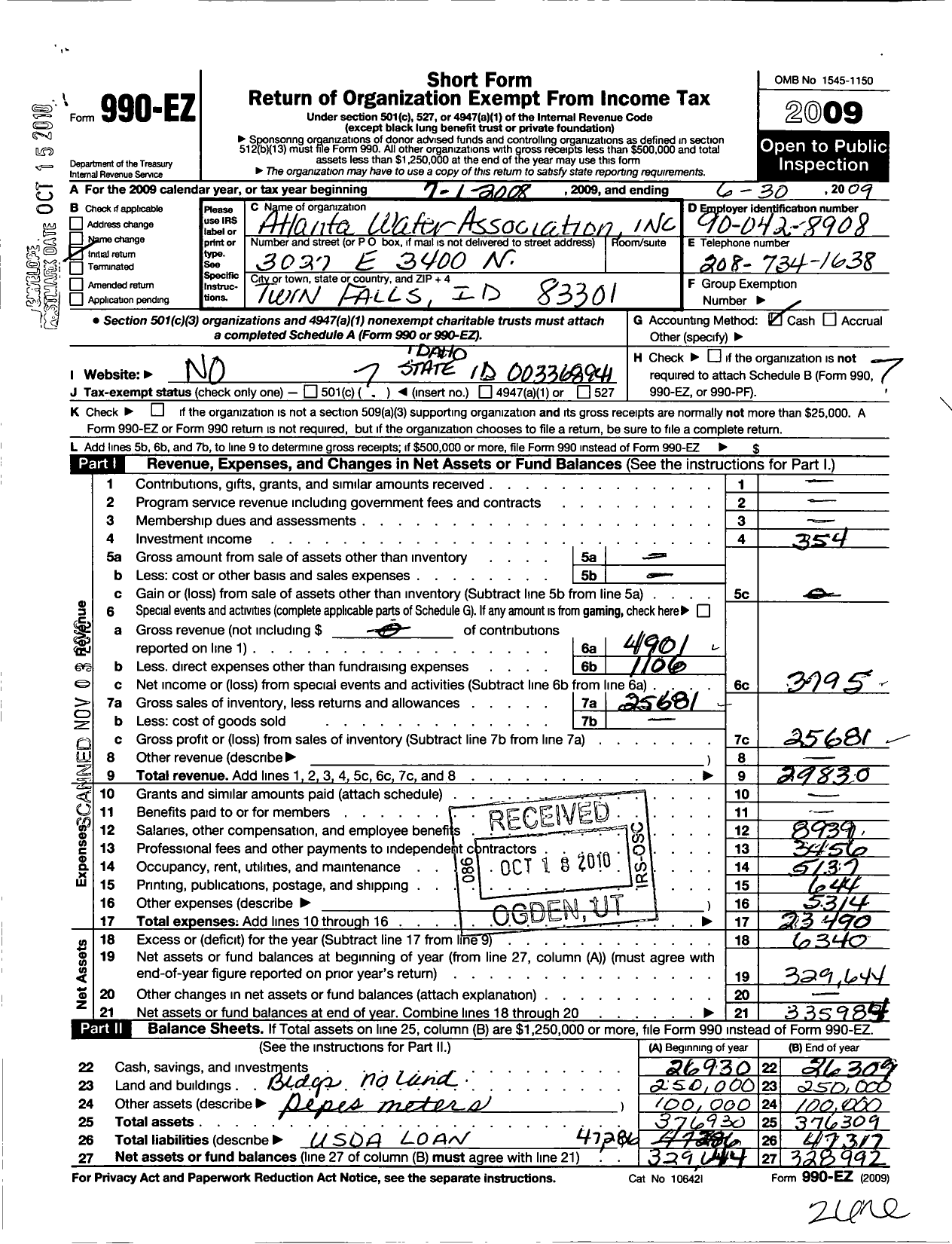 Image of first page of 2008 Form 990EO for Atlanta Water Association