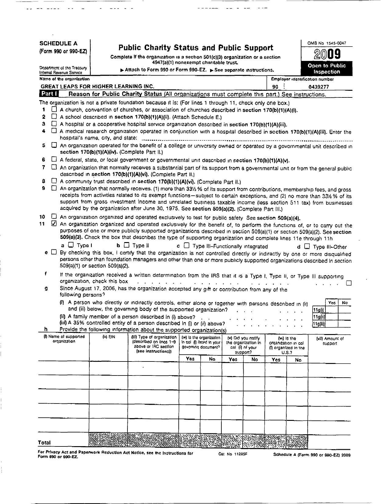 Image of first page of 2009 Form 990ER for Great Leaps for Higher Learning