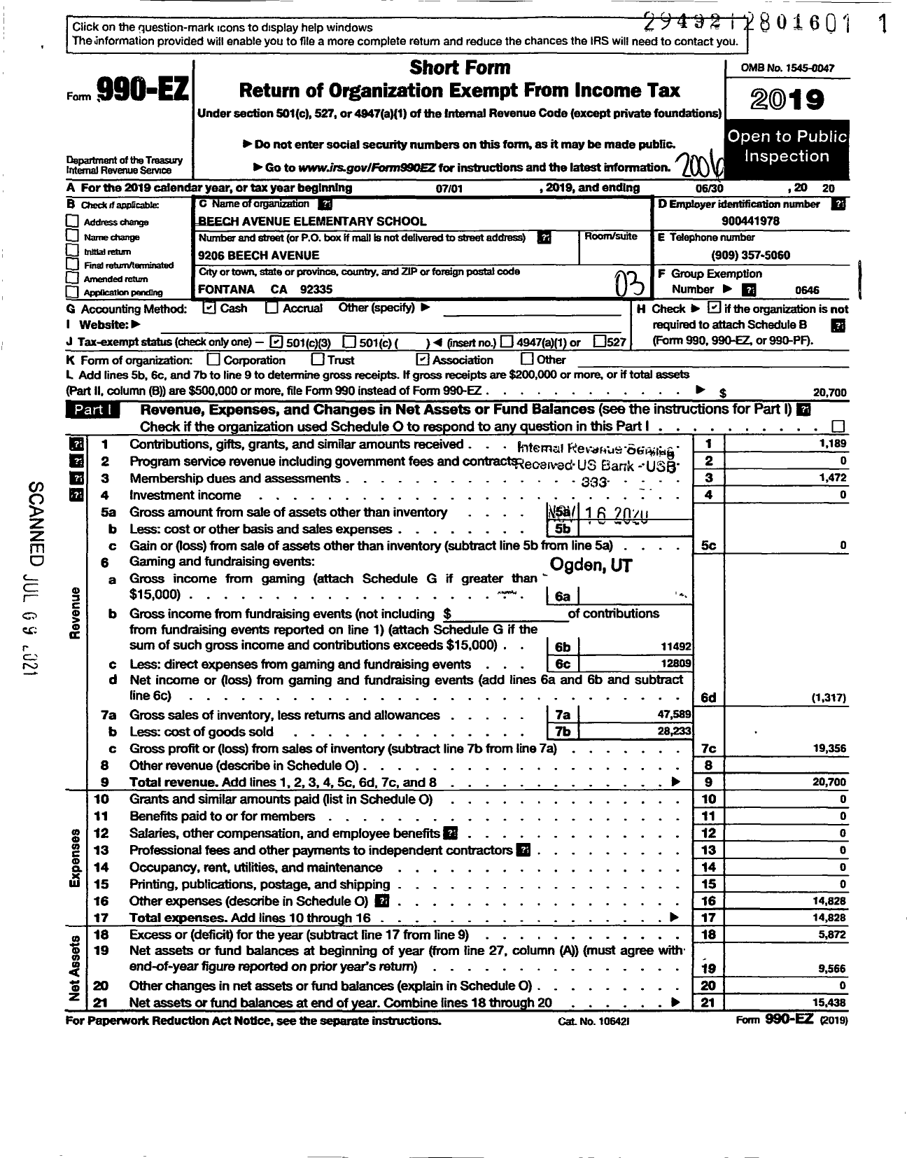 Image of first page of 2019 Form 990EZ for California State PTA - Beech Avenue Ptsa