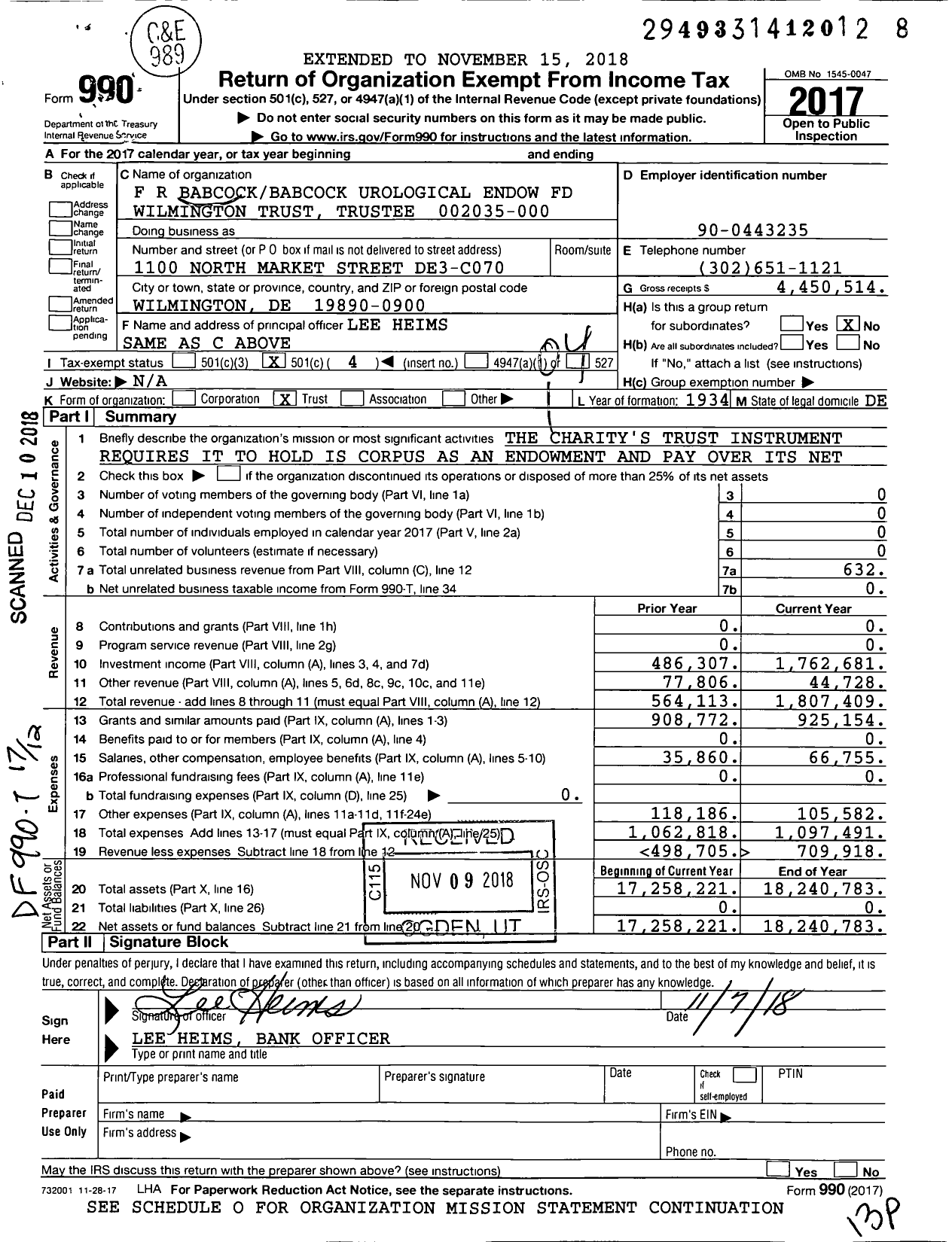 Image of first page of 2017 Form 990O for F R Babcockbabcock Urological Endow Fund