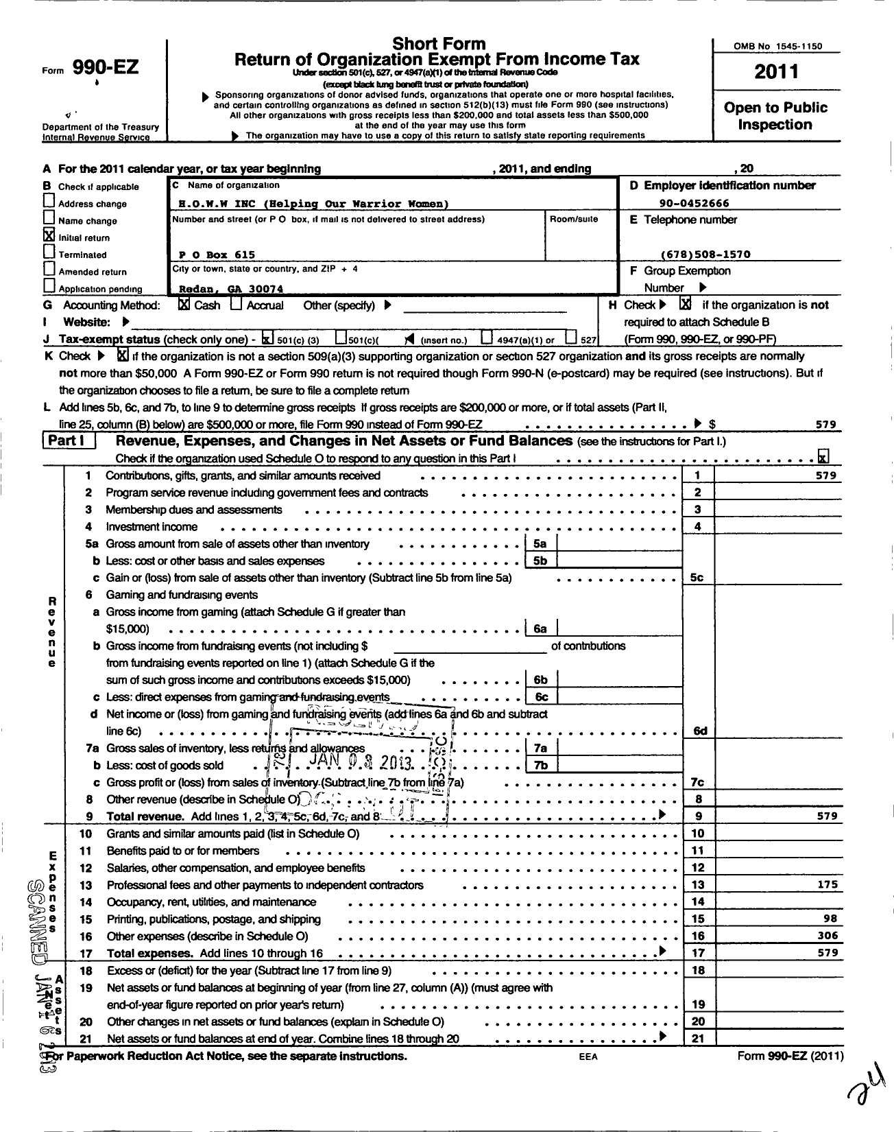 Image of first page of 2011 Form 990EZ for Howw Helping Our Warrior Women