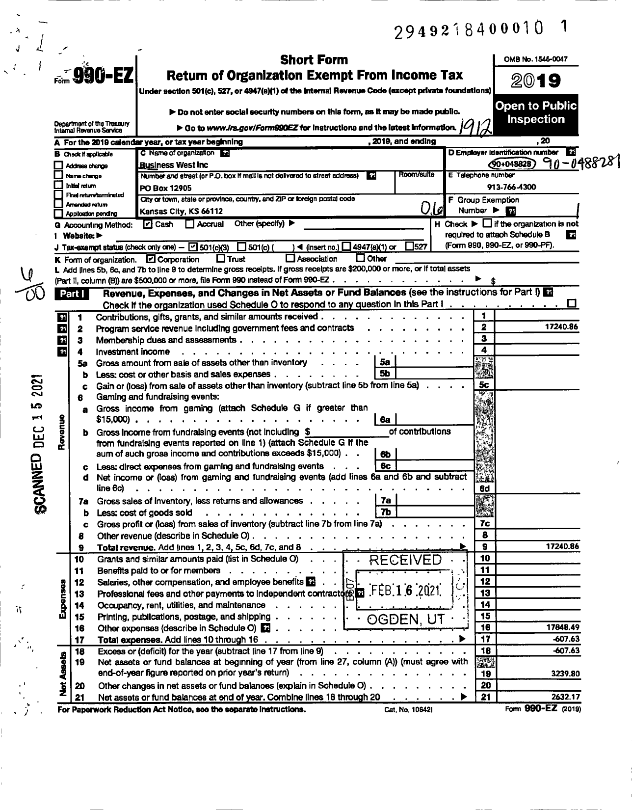 Image of first page of 2019 Form 990EO for Business West