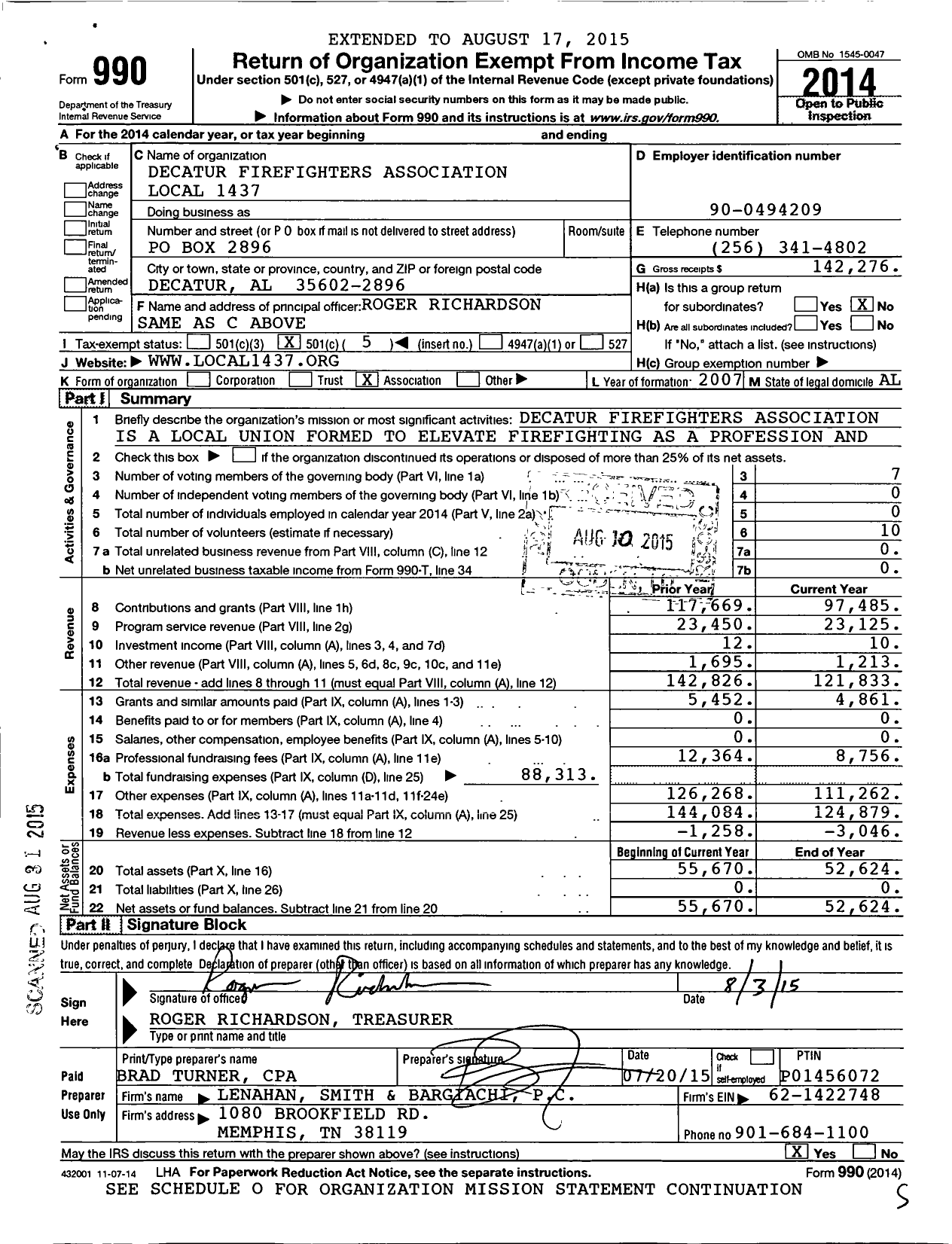Image of first page of 2014 Form 990O for International Association of Fire Fighters - L1437 Decatur