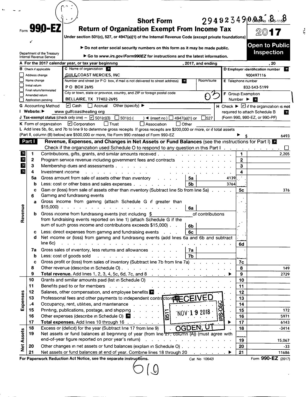 Image of first page of 2017 Form 990EZ for Gulf Coast Mercies