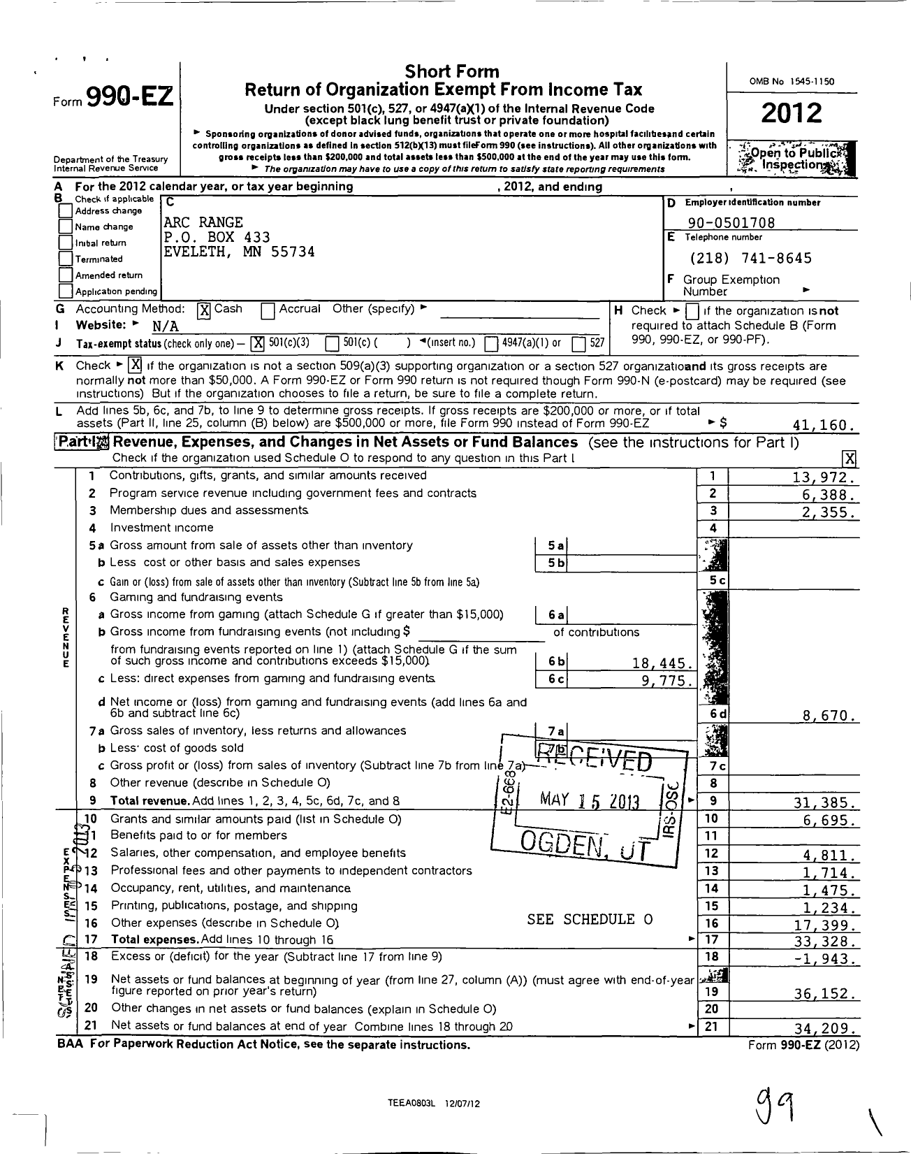 Image of first page of 2012 Form 990EZ for Arc Range