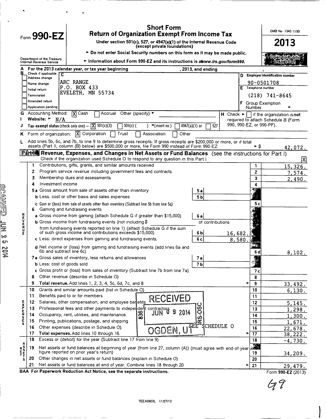 Image of first page of 2013 Form 990EZ for Arc Range