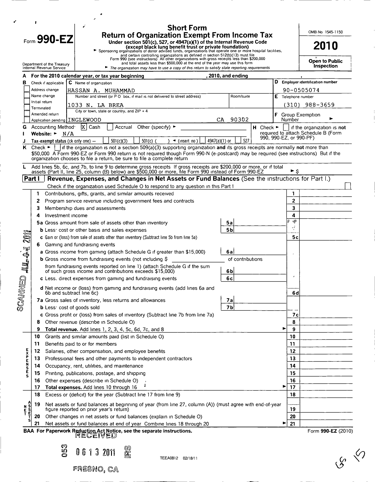 Image of first page of 2010 Form 990EO for House of Annu