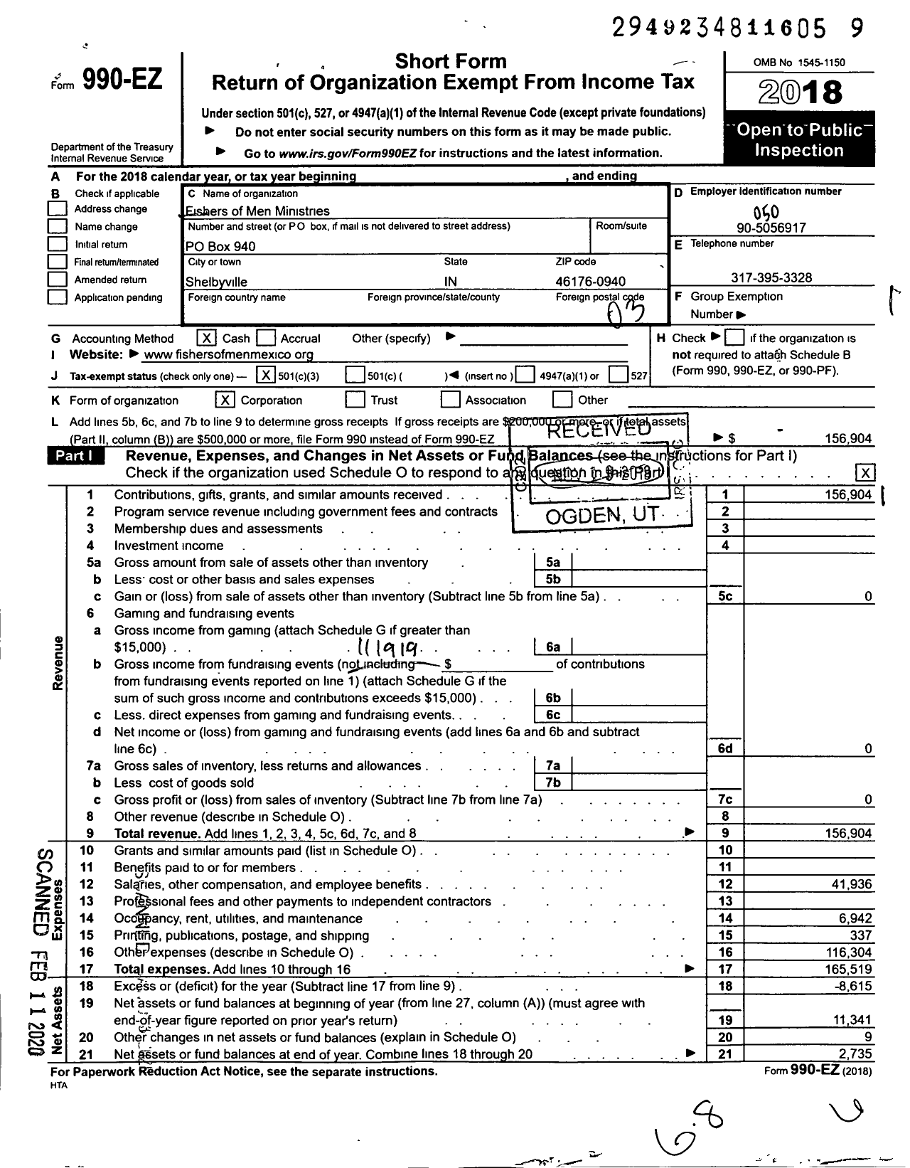 Image of first page of 2018 Form 990EZ for Fishers of Men Ministries