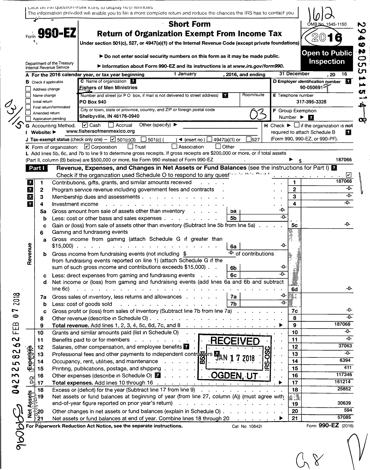 Image of first page of 2016 Form 990EZ for Fishers of Men Ministries