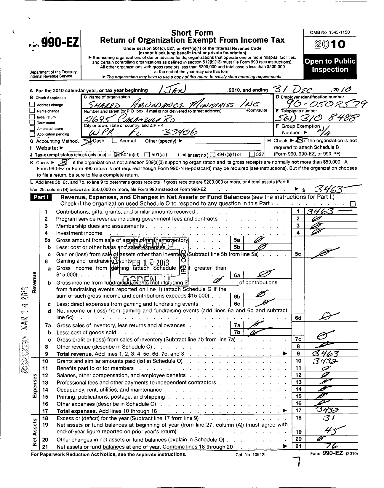 Image of first page of 2010 Form 990EZ for Palm Beach Harvest