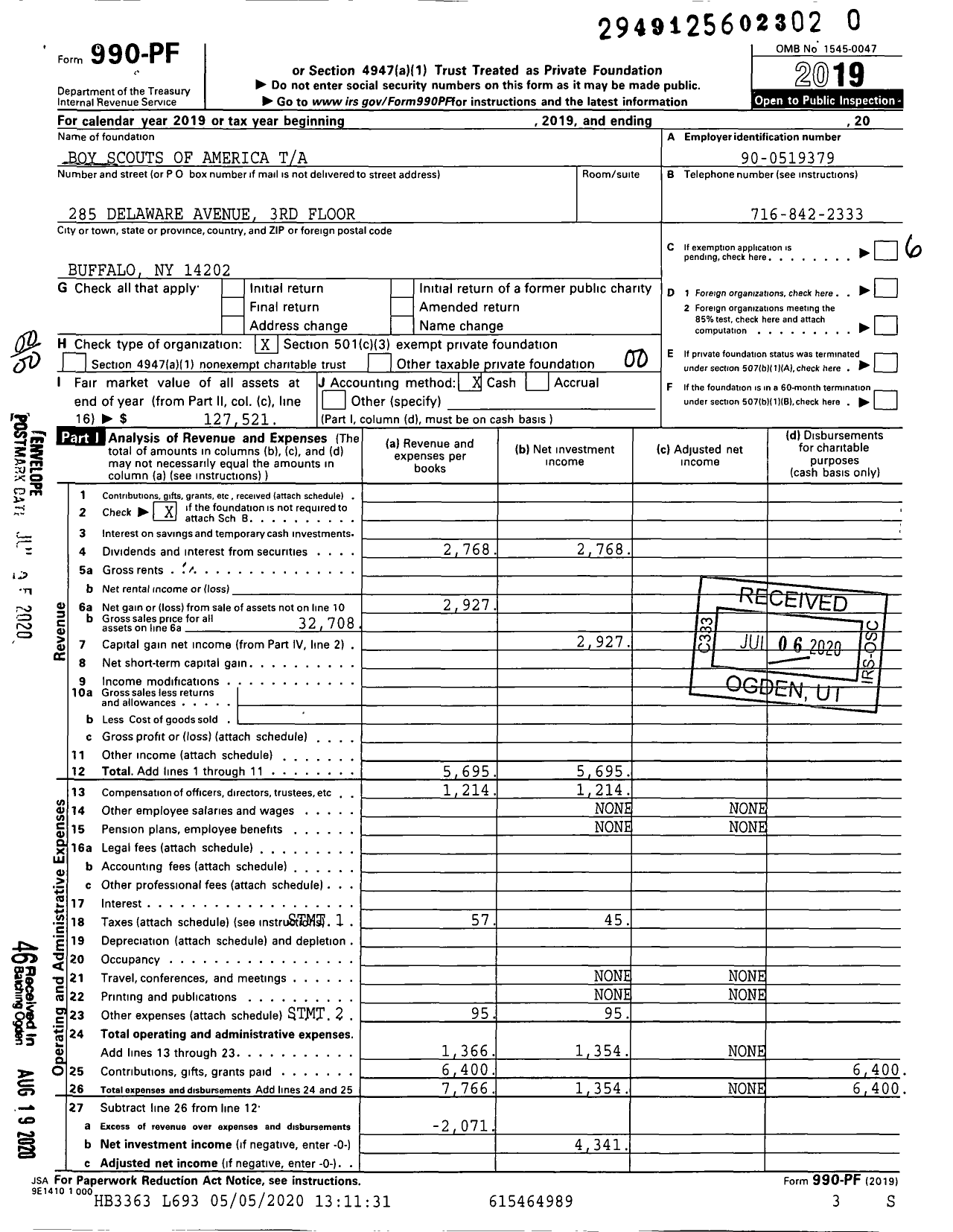 Image of first page of 2019 Form 990PR for Boy Scouts of America Ta