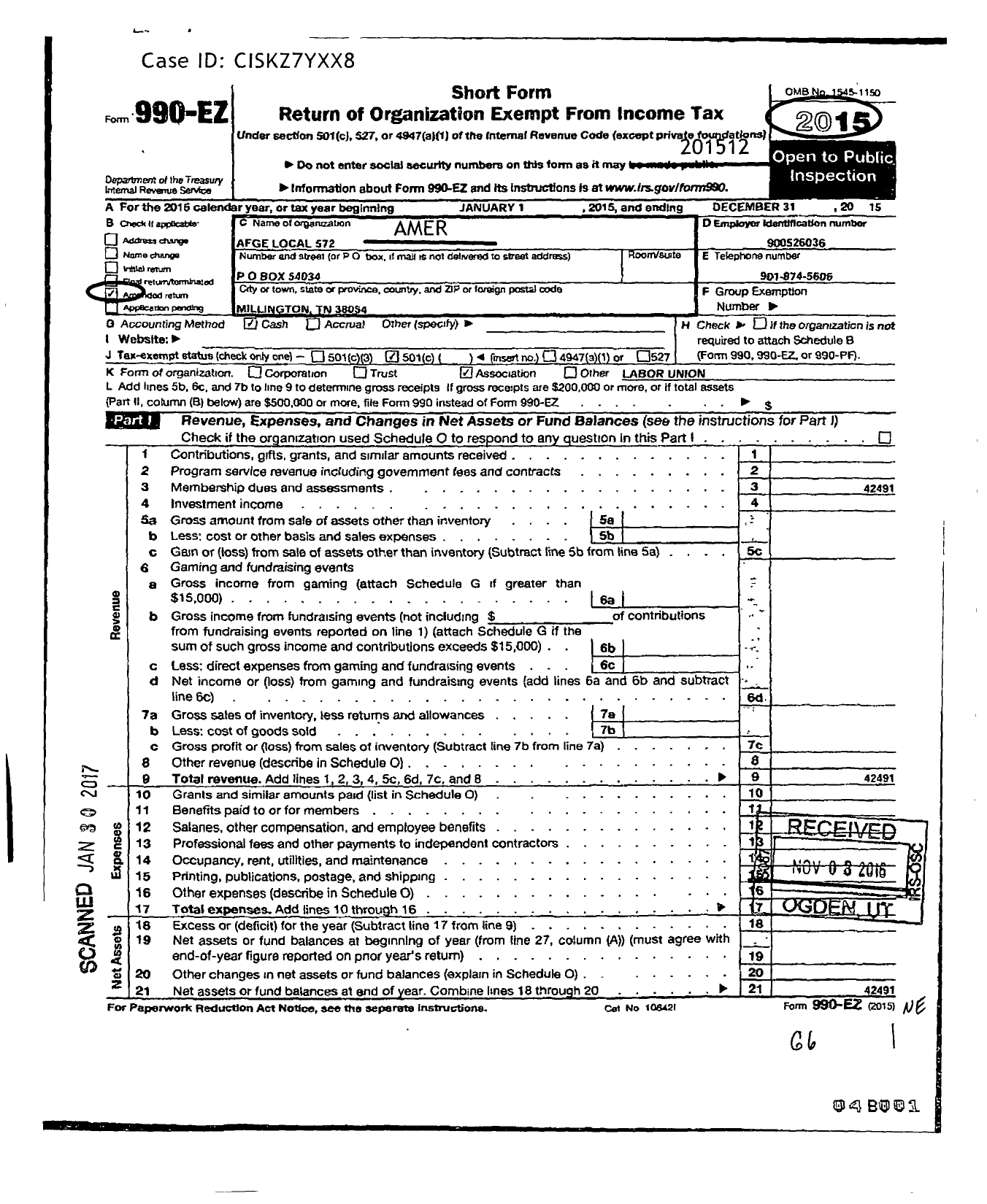 Image of first page of 2015 Form 990EO for American Federation of Government Employees - 0572 Afge Dod Local