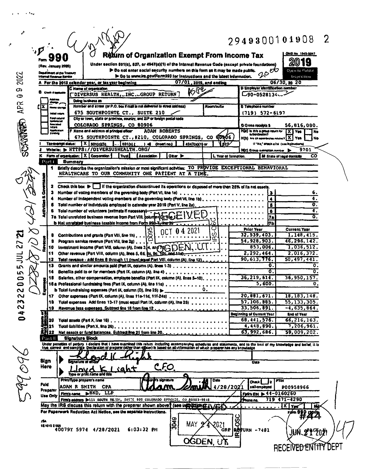 Image of first page of 2019 Form 990 for Diversus Health Inc Group Return