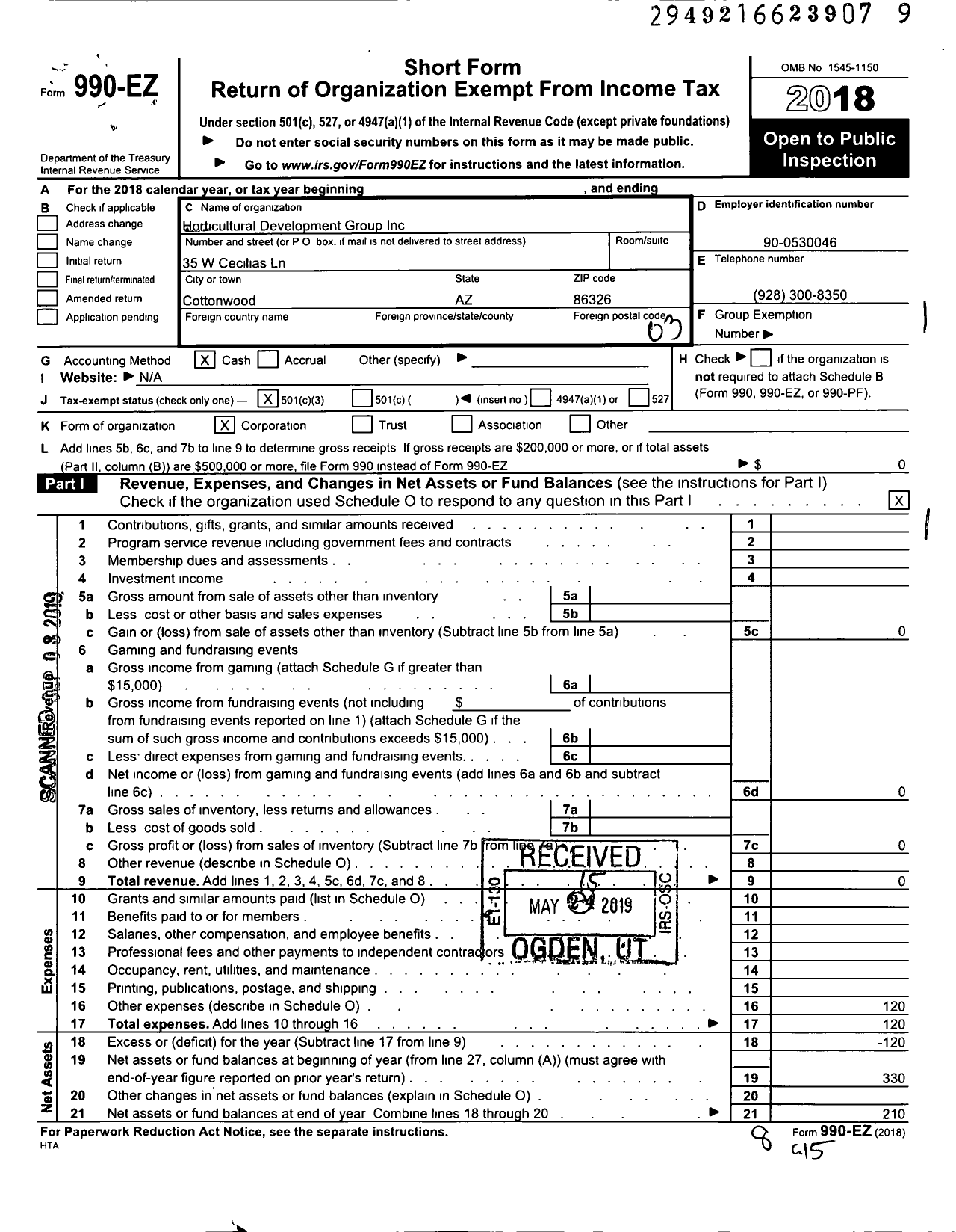 Image of first page of 2018 Form 990EZ for Horticultural Development Group