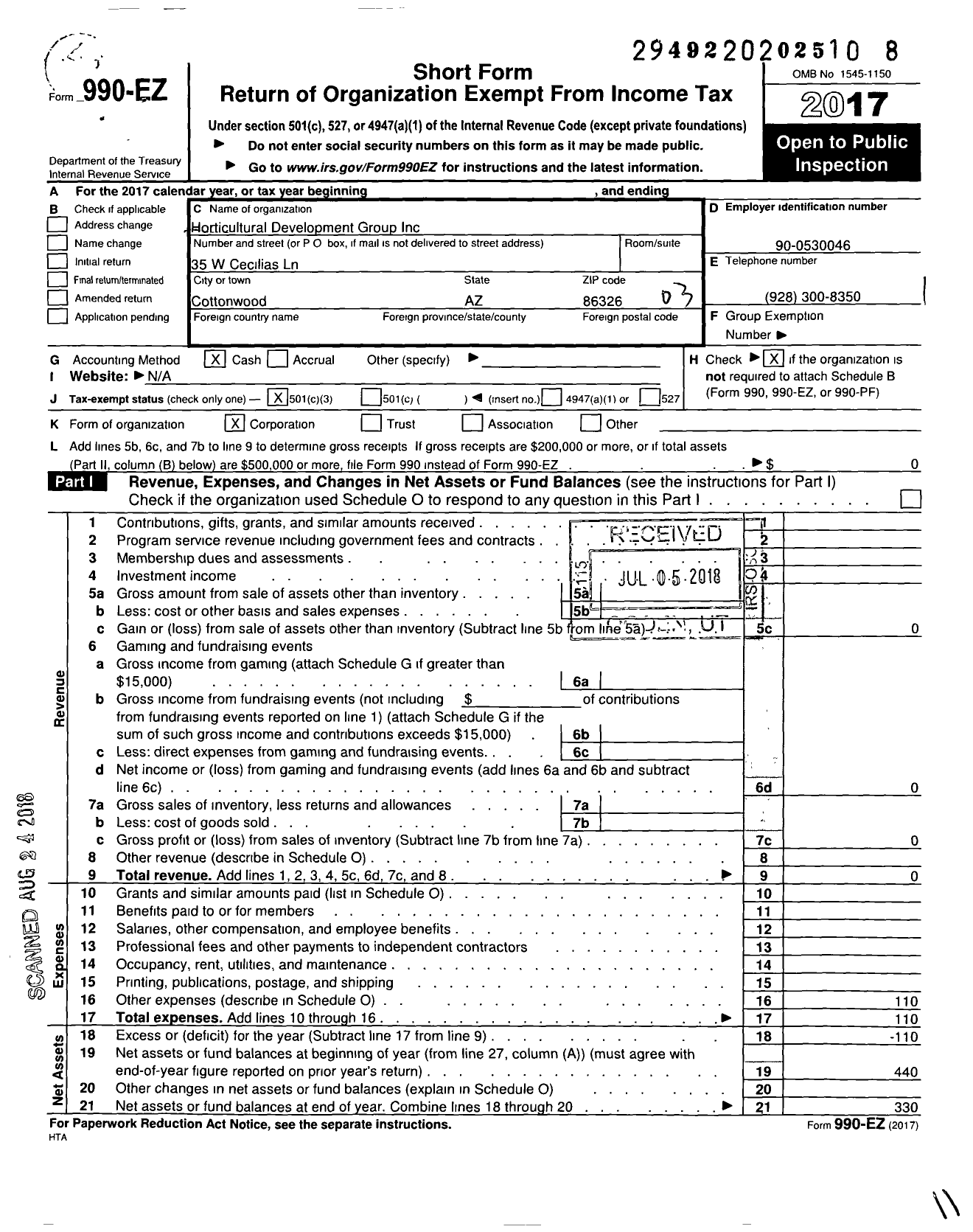Image of first page of 2017 Form 990EZ for Horticultural Development Group