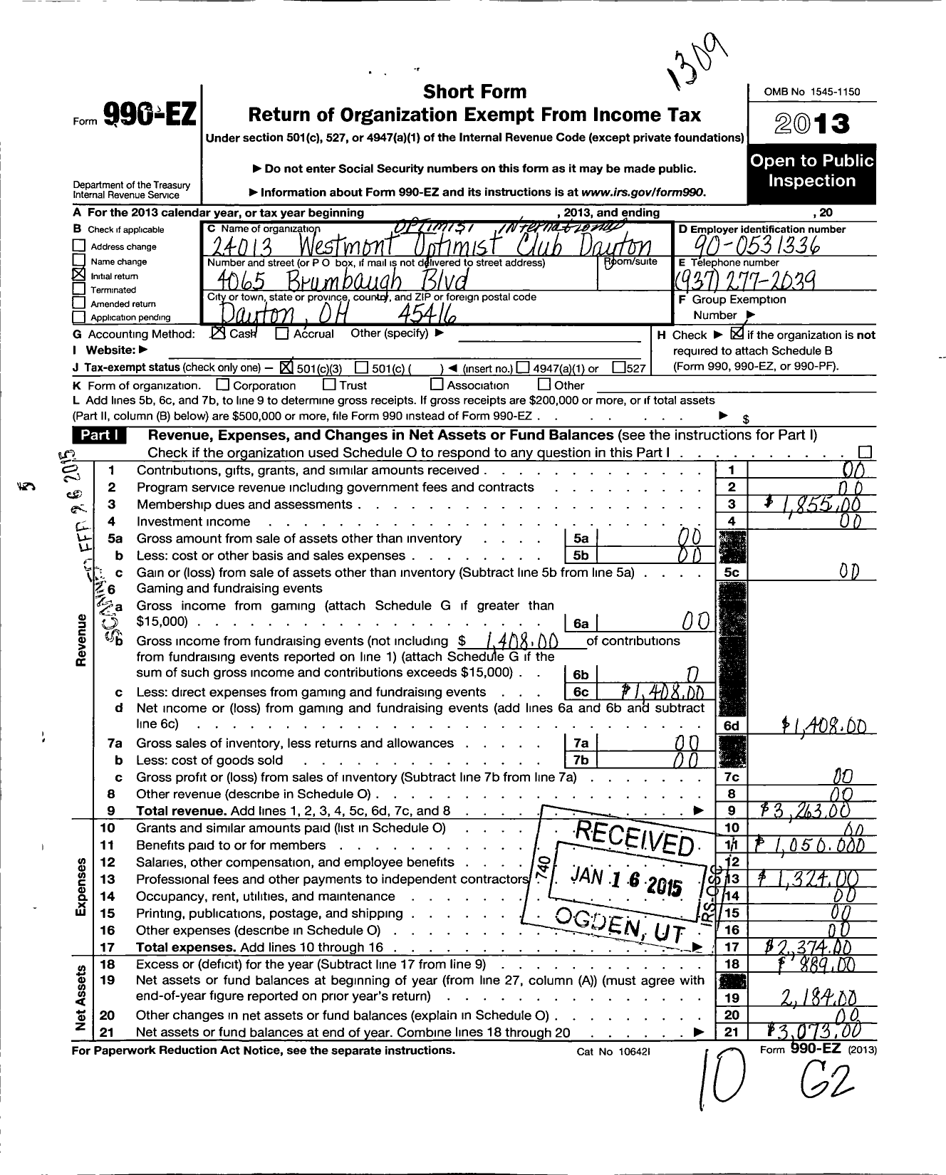 Image of first page of 2012 Form 990EZ for Optimist International