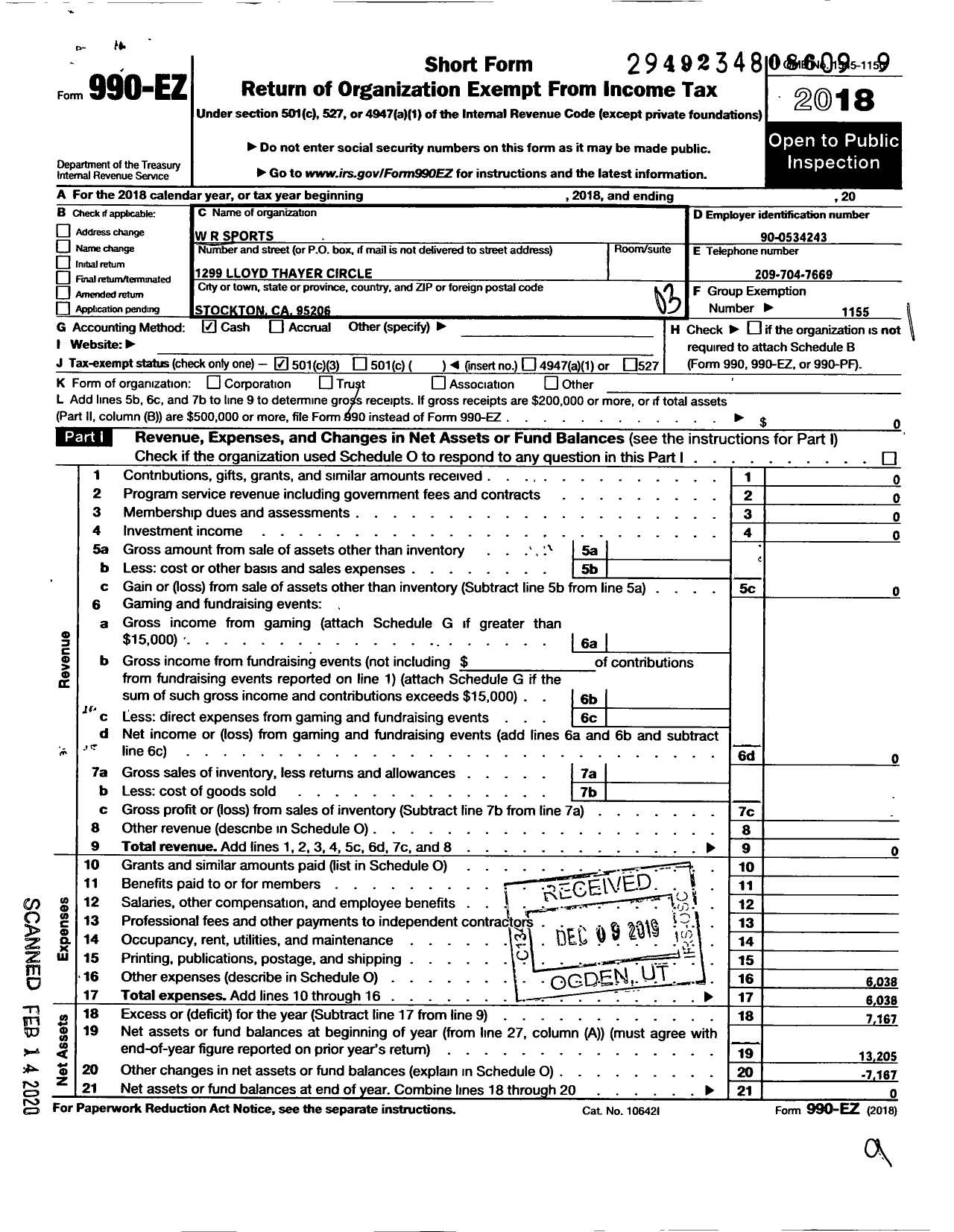 Image of first page of 2018 Form 990EZ for Amateur Athletic Union - WR Sports