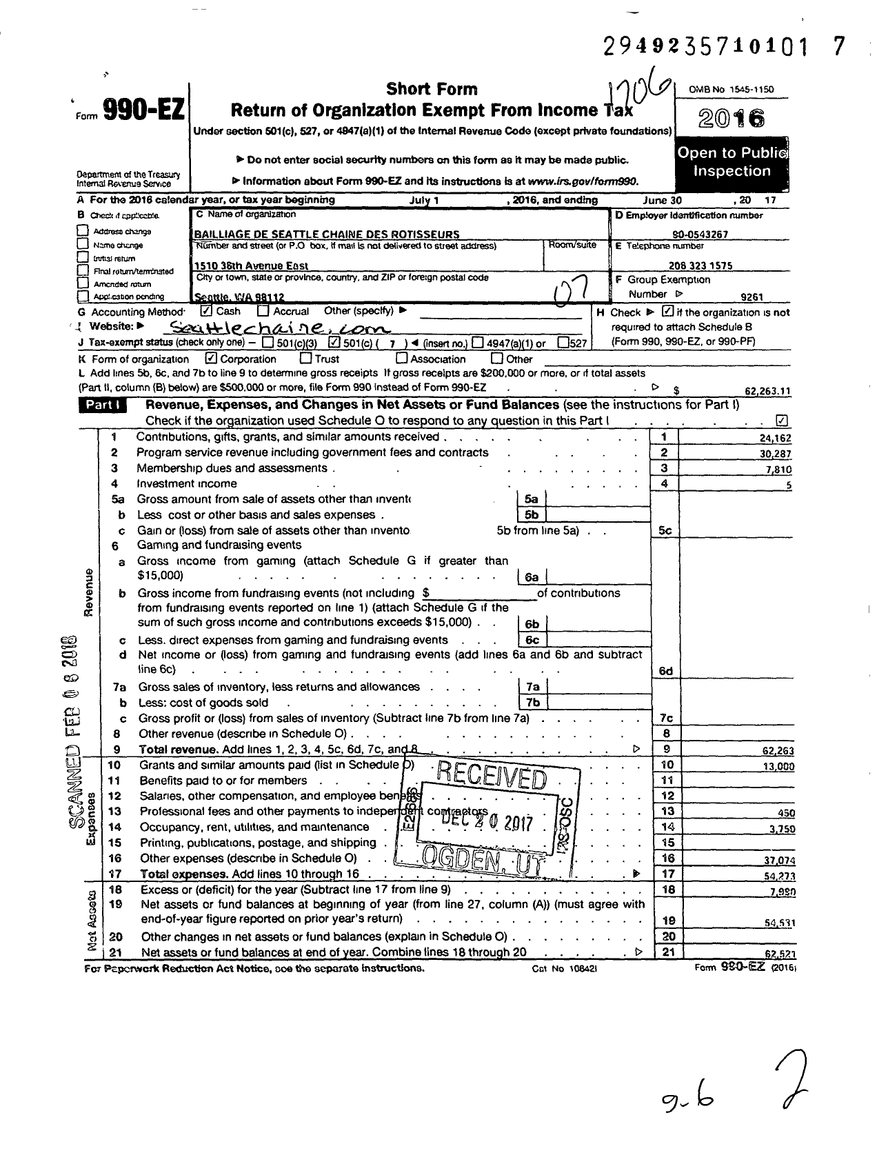 Image of first page of 2016 Form 990EO for Confrerie De-La Chaine Des Rotisseurs