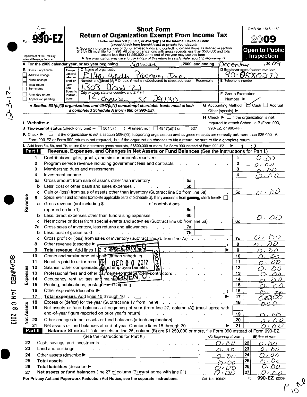 Image of first page of 2009 Form 990EO for Elite Youth Program