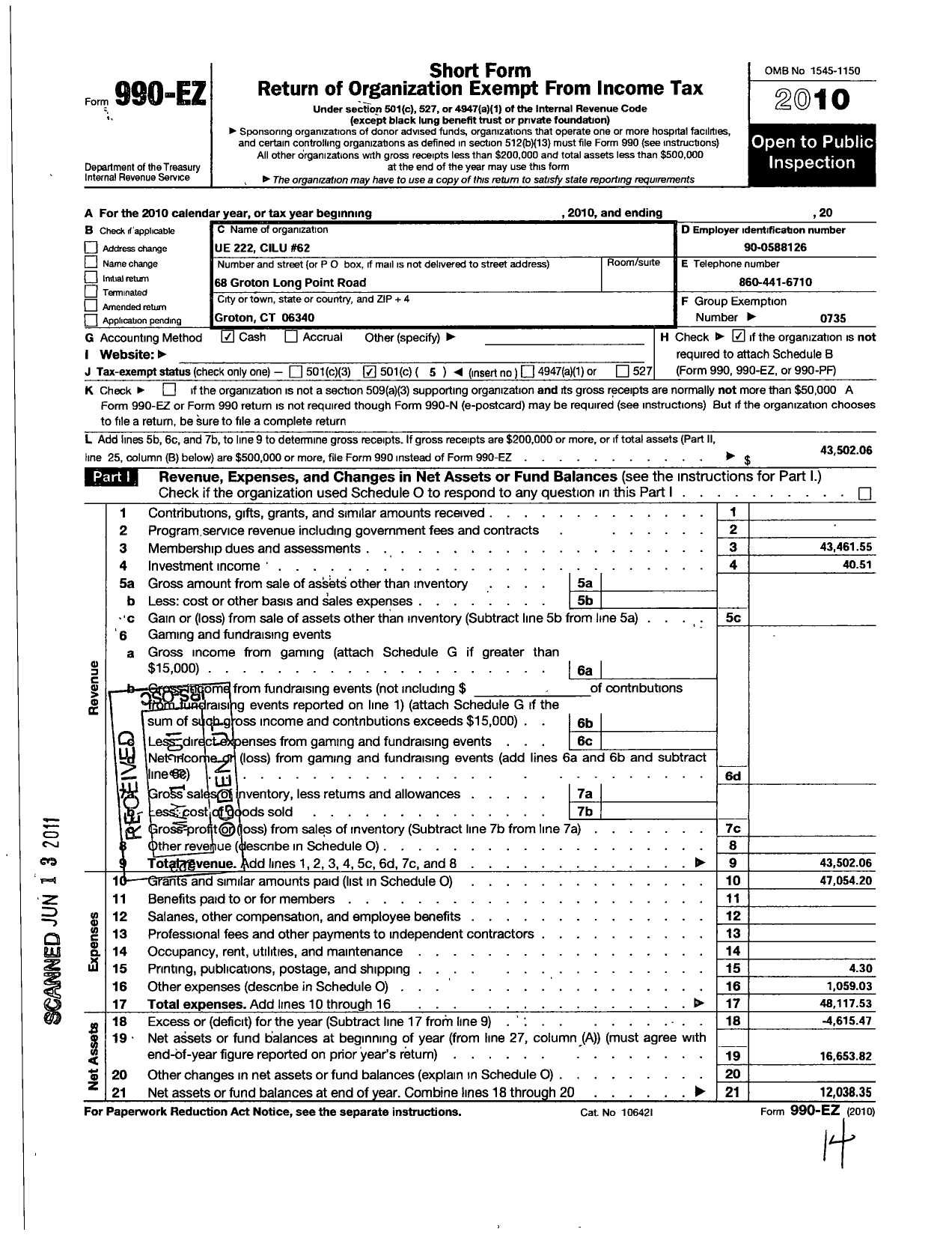 Image of first page of 2010 Form 990EO for American Federation of State County & Municipal Employees - L3539CT Town of Groton Munic Emps