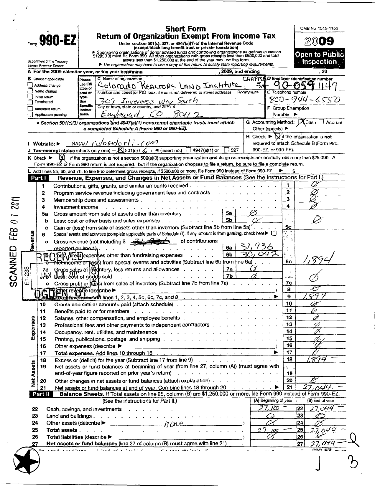 Image of first page of 2009 Form 990EO for Colorado Realtors Land Institute