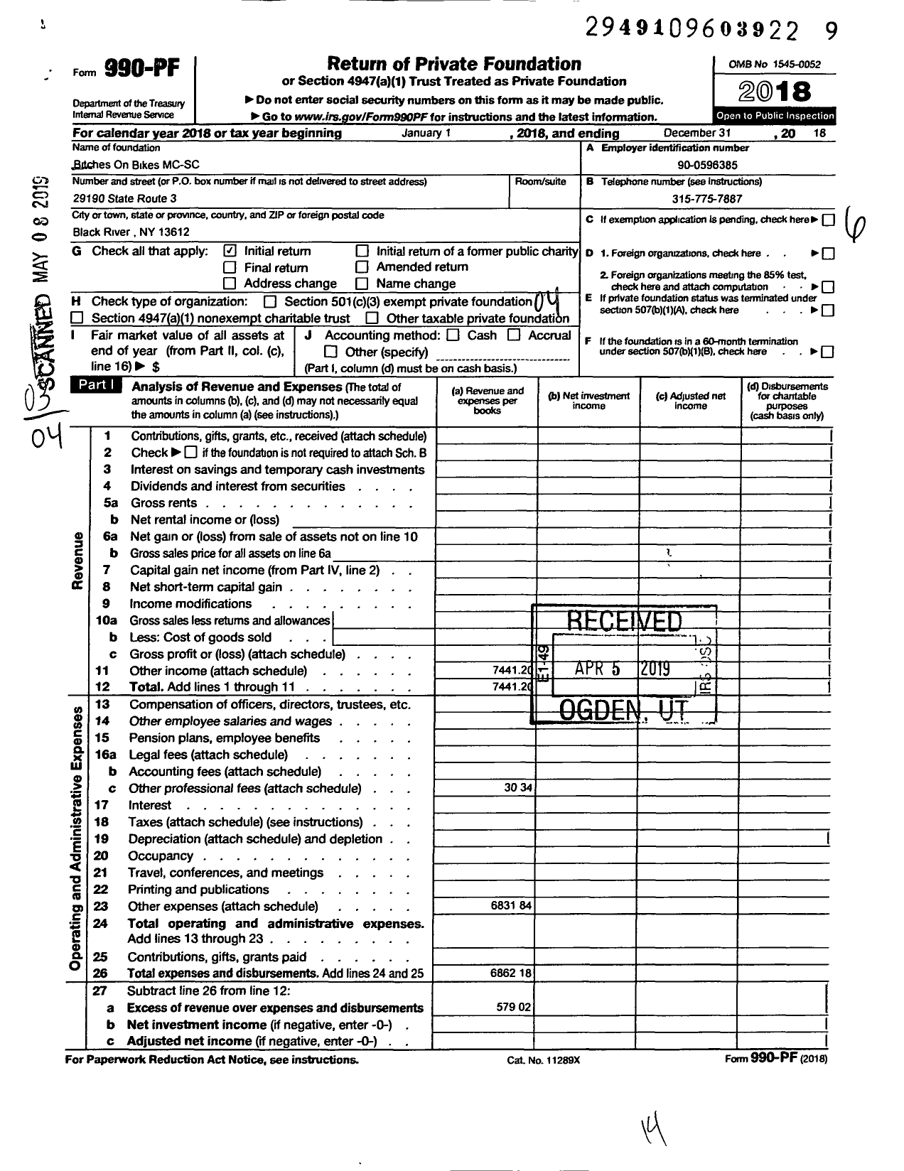 Image of first page of 2018 Form 990PF for Bitches on Bikes