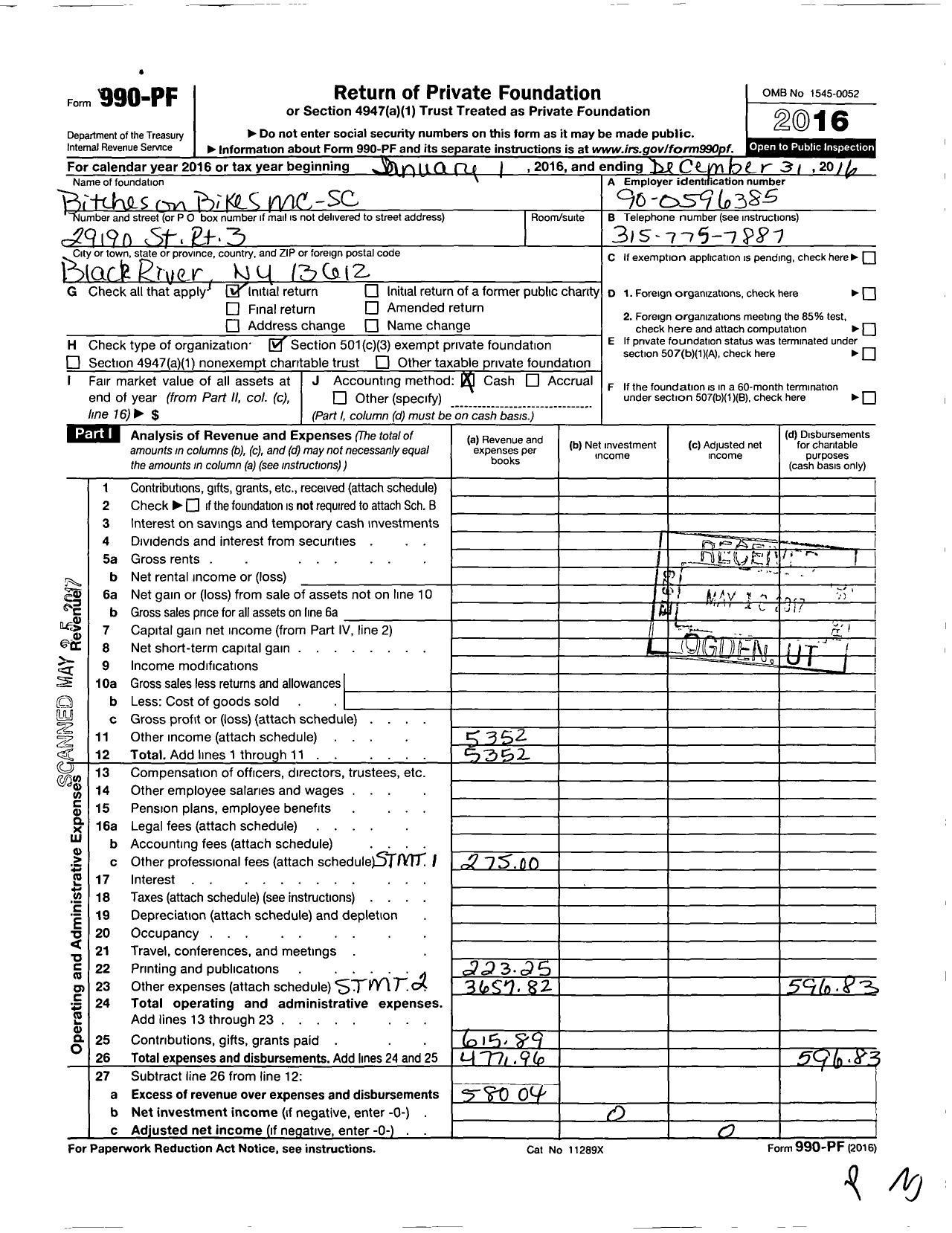 Image of first page of 2016 Form 990PF for Bitches on Bikes