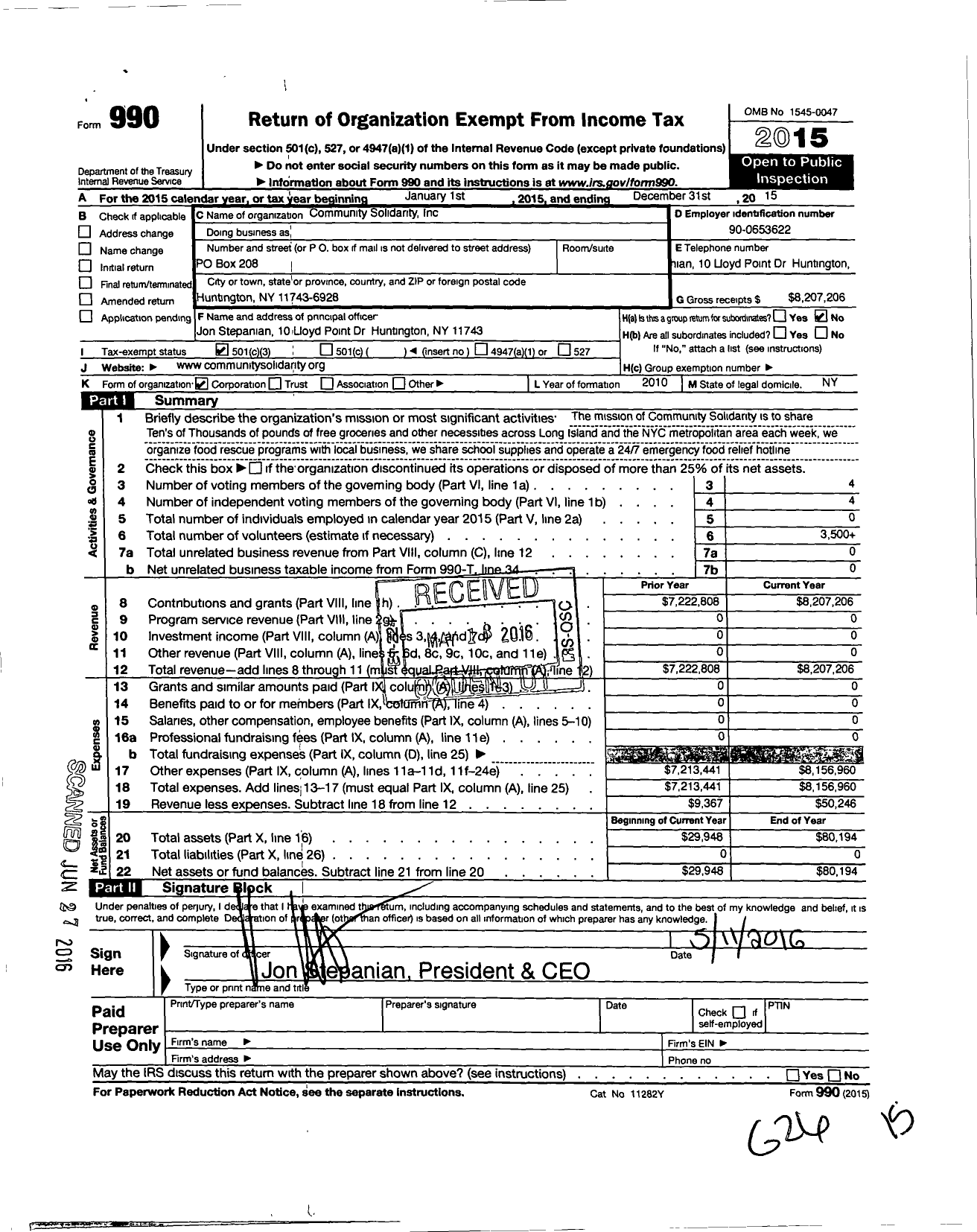 Image of first page of 2015 Form 990 for Community Solidarity