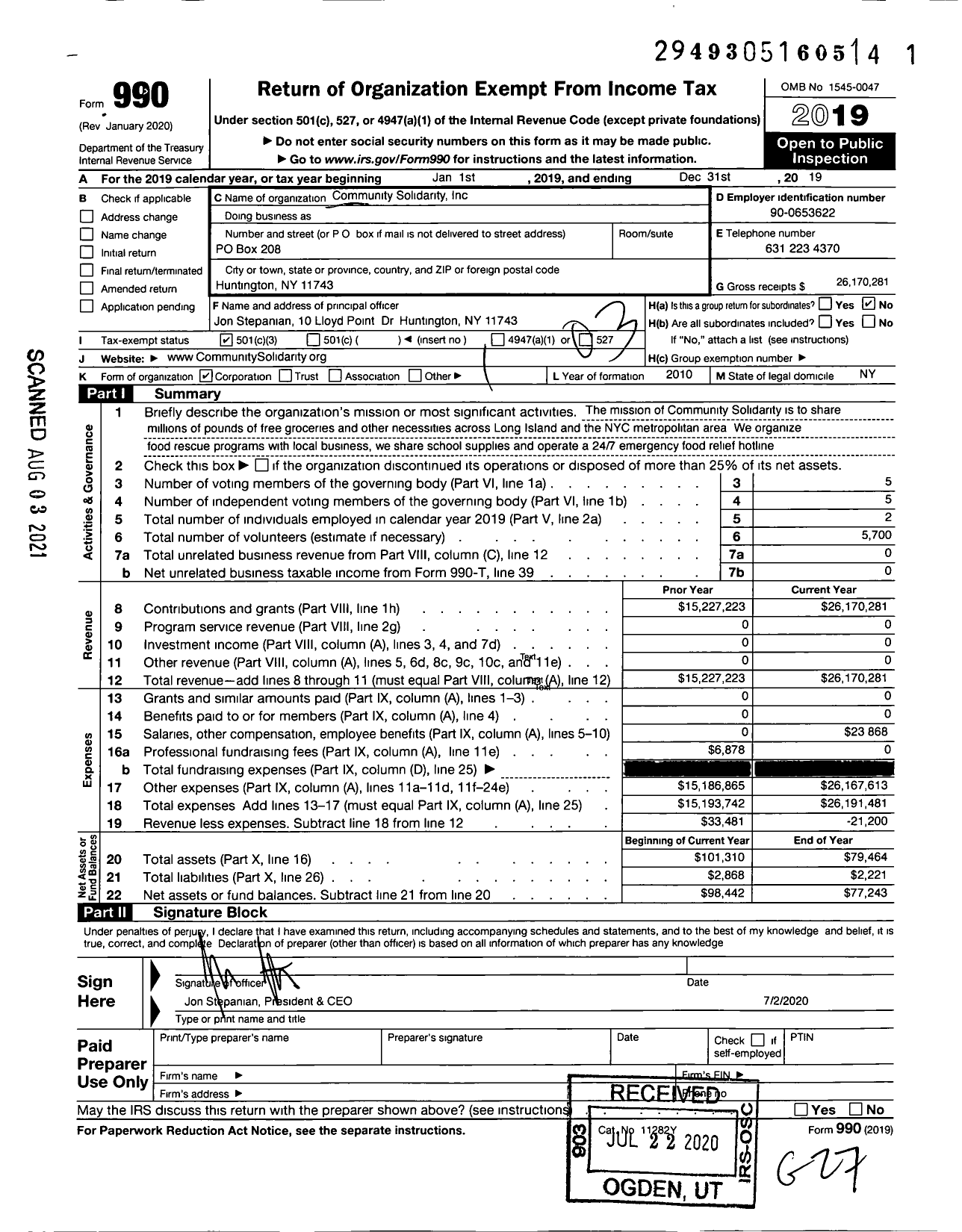 Image of first page of 2019 Form 990 for Community Solidarity