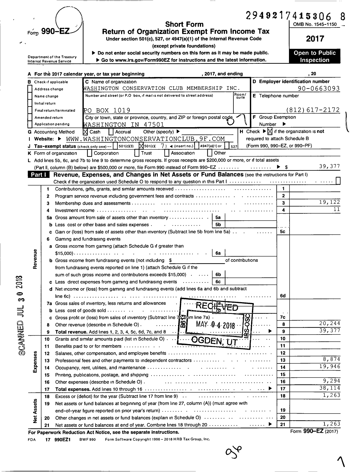 Image of first page of 2017 Form 990EO for Washington Conservation Club Membership