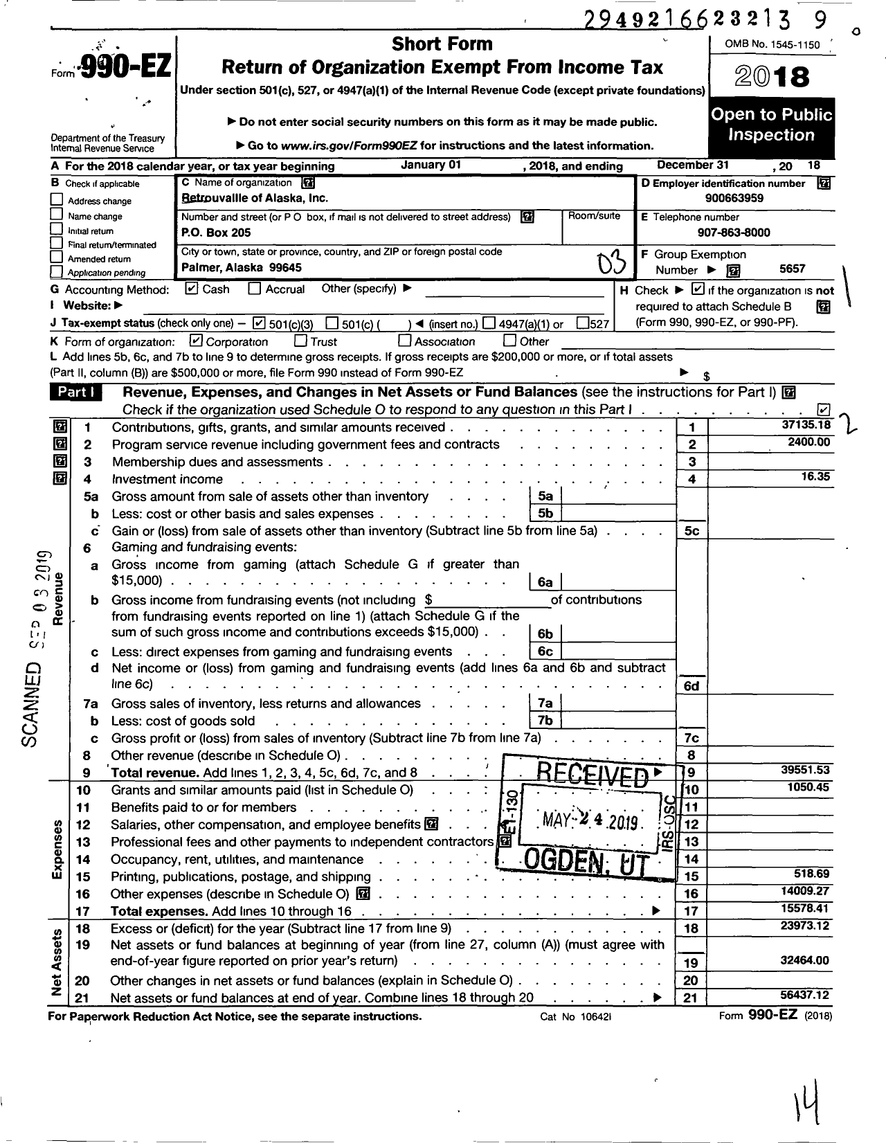 Image of first page of 2018 Form 990EZ for Retrouvaille International / Retrouvaille of Alaska