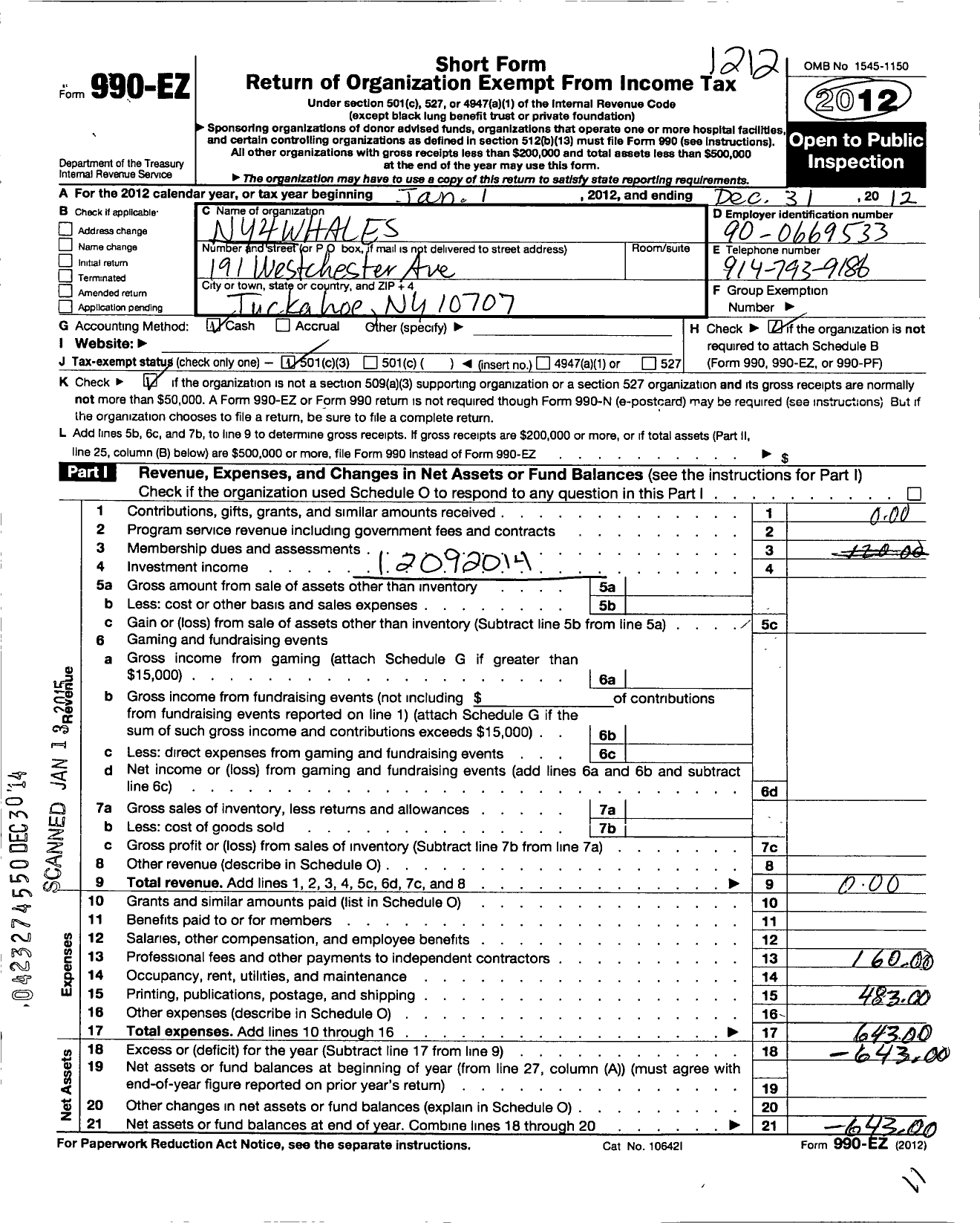 Image of first page of 2012 Form 990EZ for Ny4whales