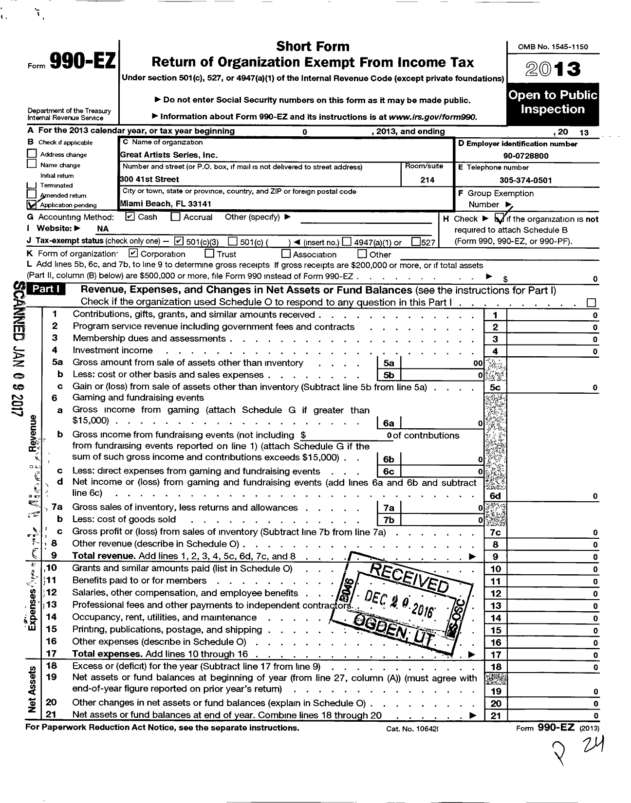 Image of first page of 2013 Form 990EZ for Great Artist Series