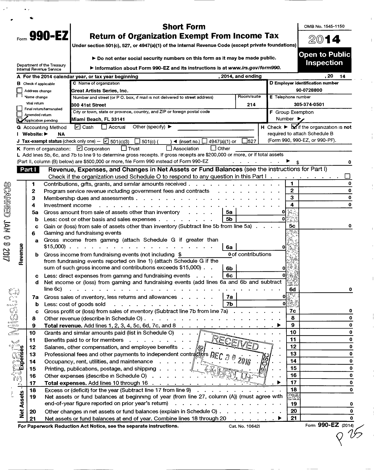 Image of first page of 2014 Form 990EZ for Great Artist Series