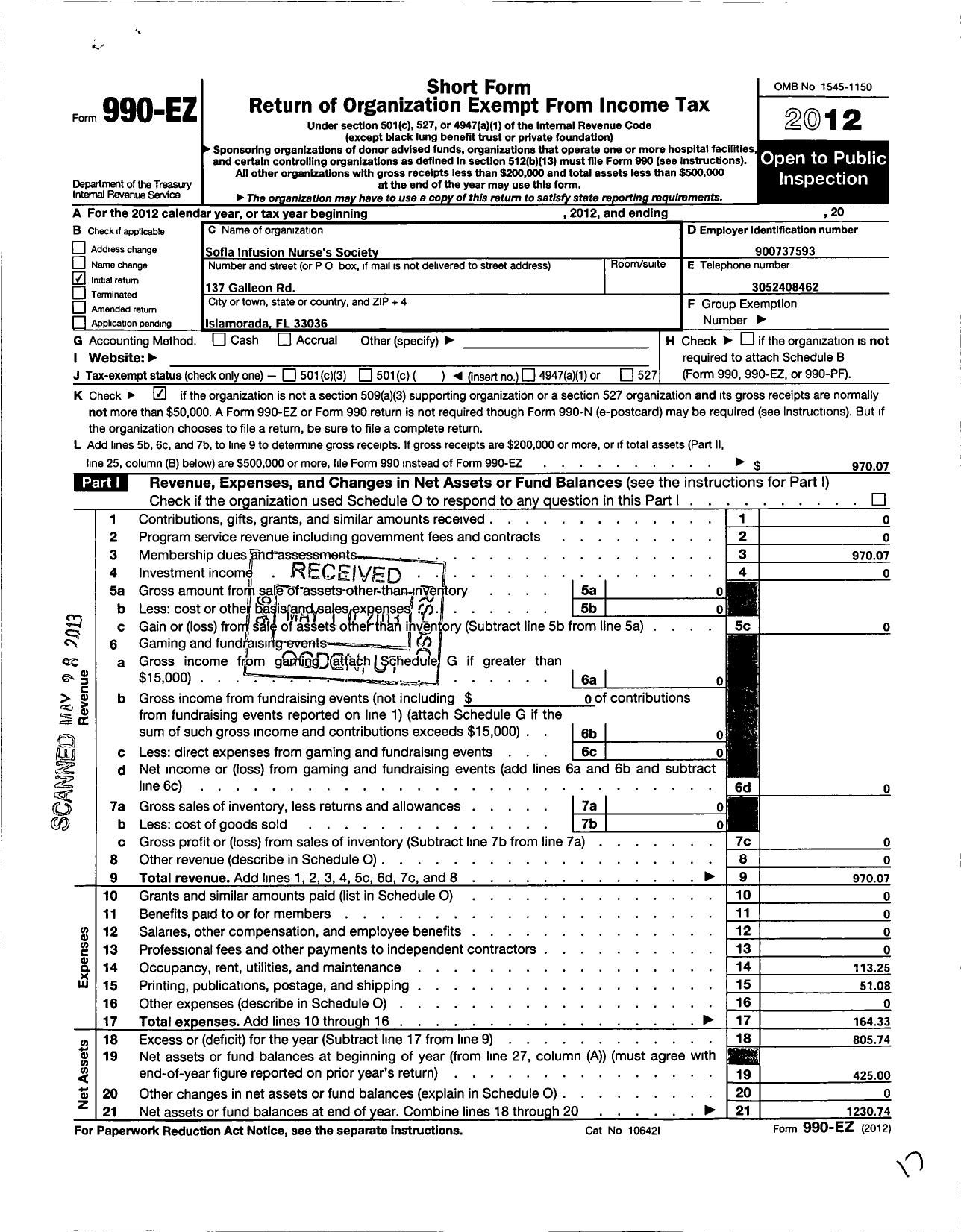 Image of first page of 2012 Form 990EO for Infusion Nurses Society / Sofla Ins Chapter