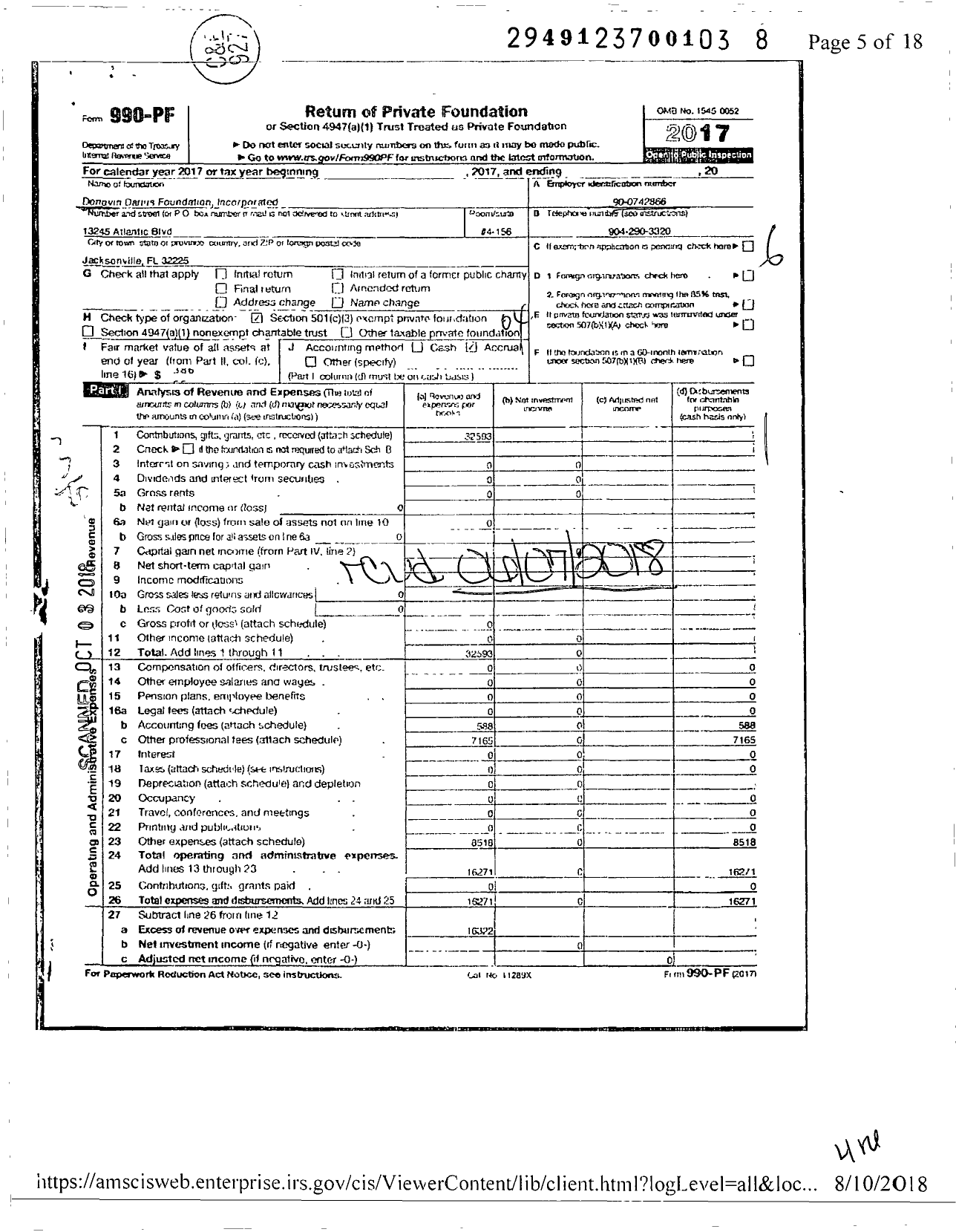 Image of first page of 2017 Form 990PF for Donovin Darius Foundation