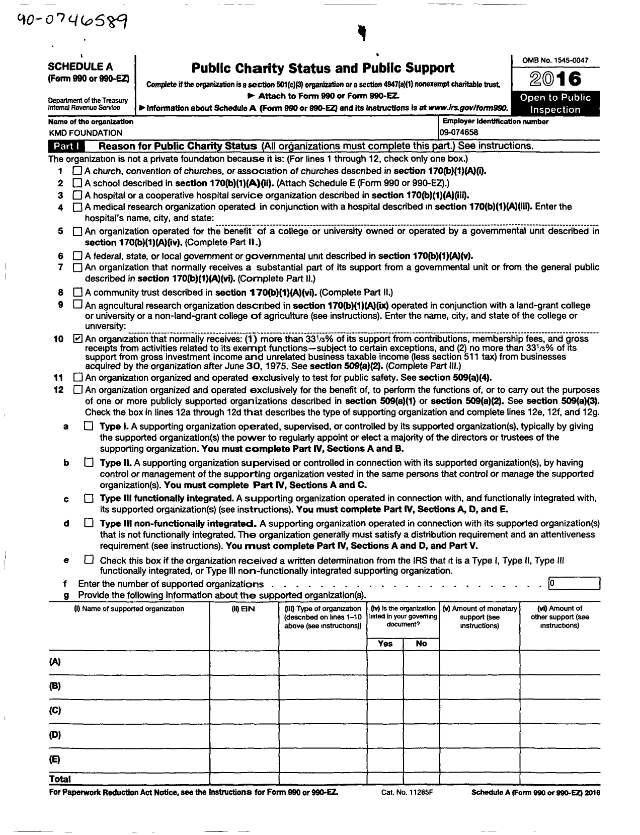 Image of first page of 2016 Form 990ER for KMD Foundation / Keeping Minds Developing Inc